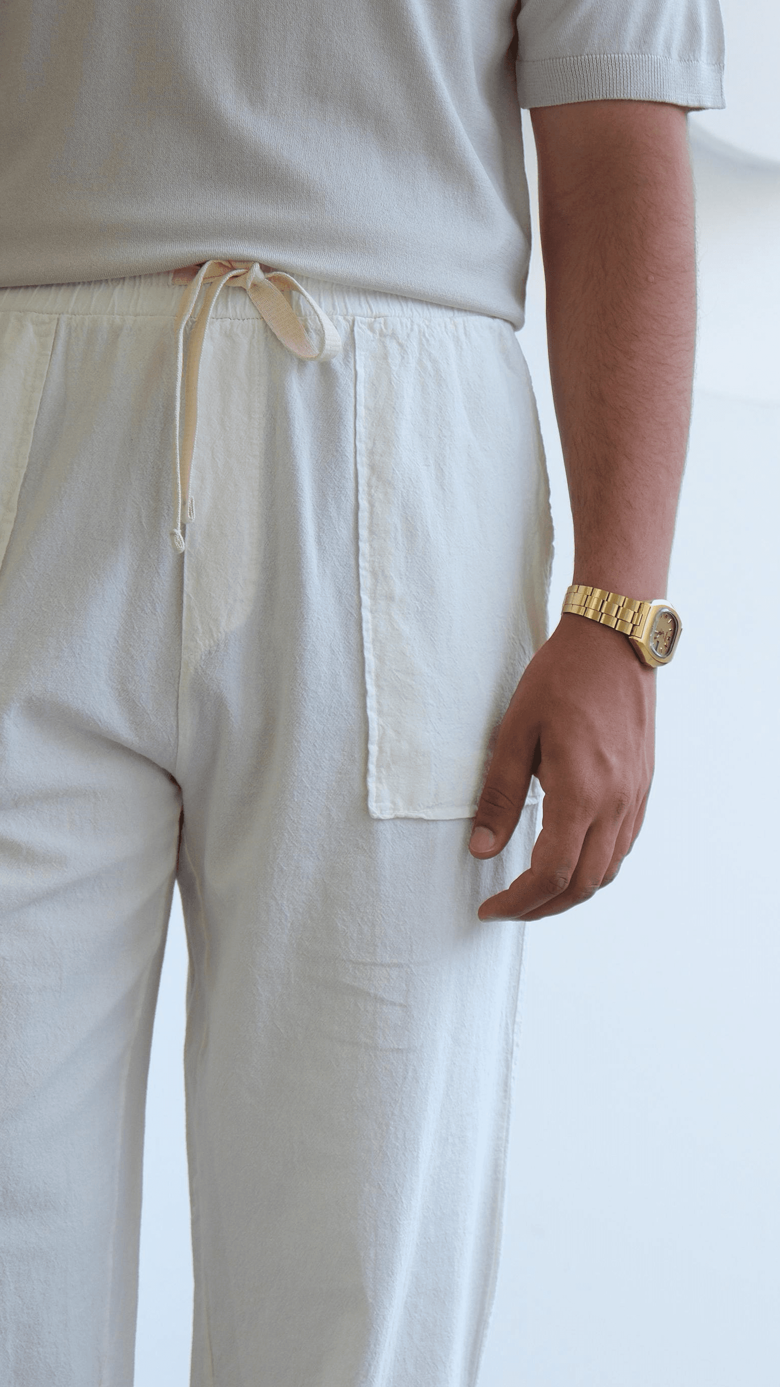 Ekru Baggy Keten Pantolon