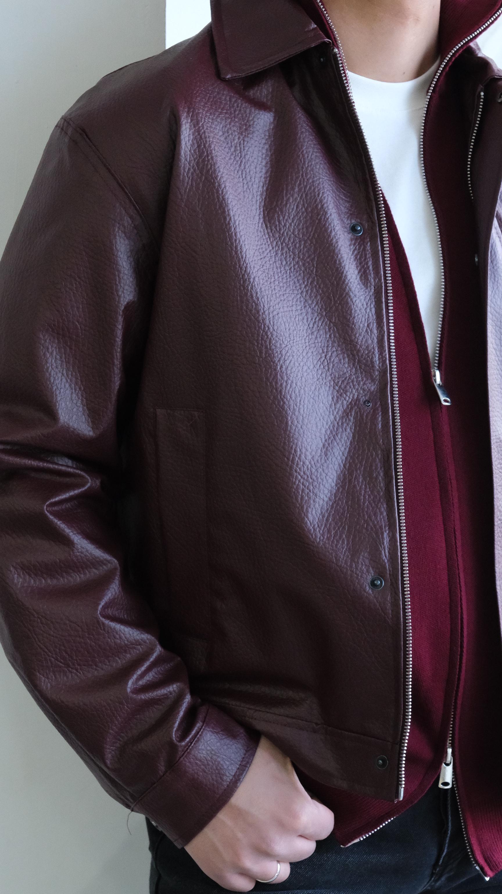 Bordo Dokulu Deri Ceket