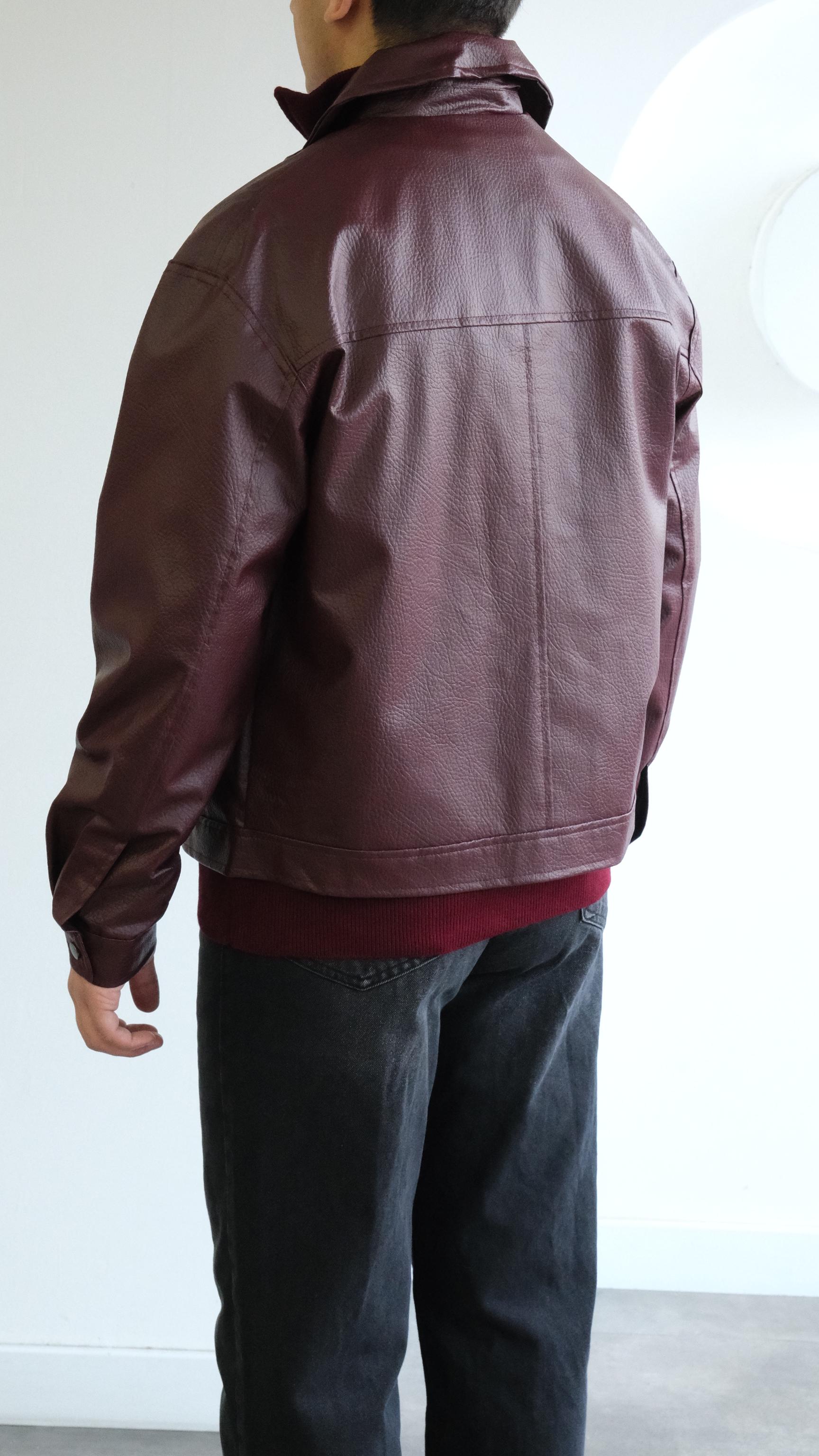 Bordo Dokulu Deri Ceket