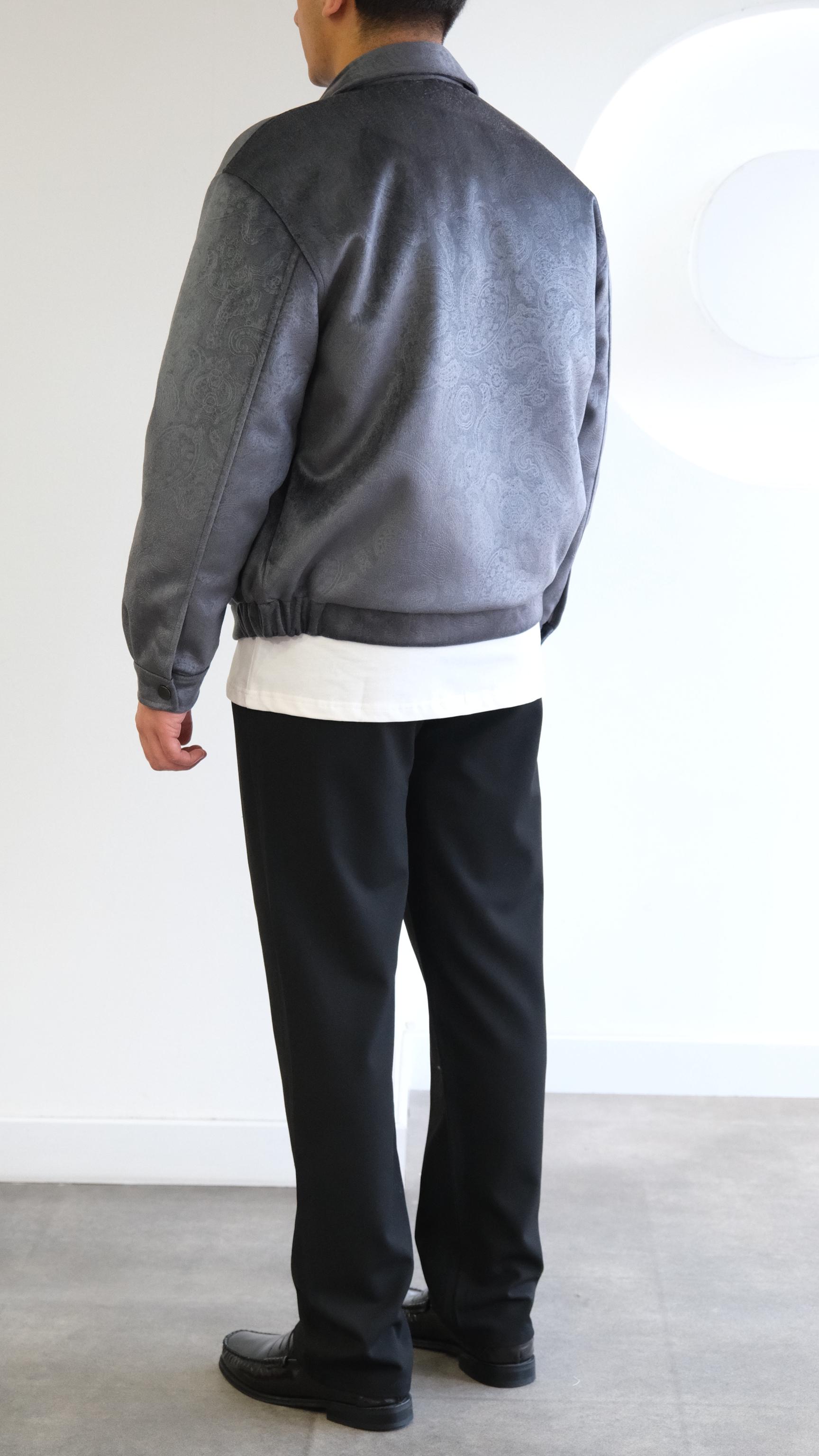 Velvet Kadife Şal Desenli Gri Ceket