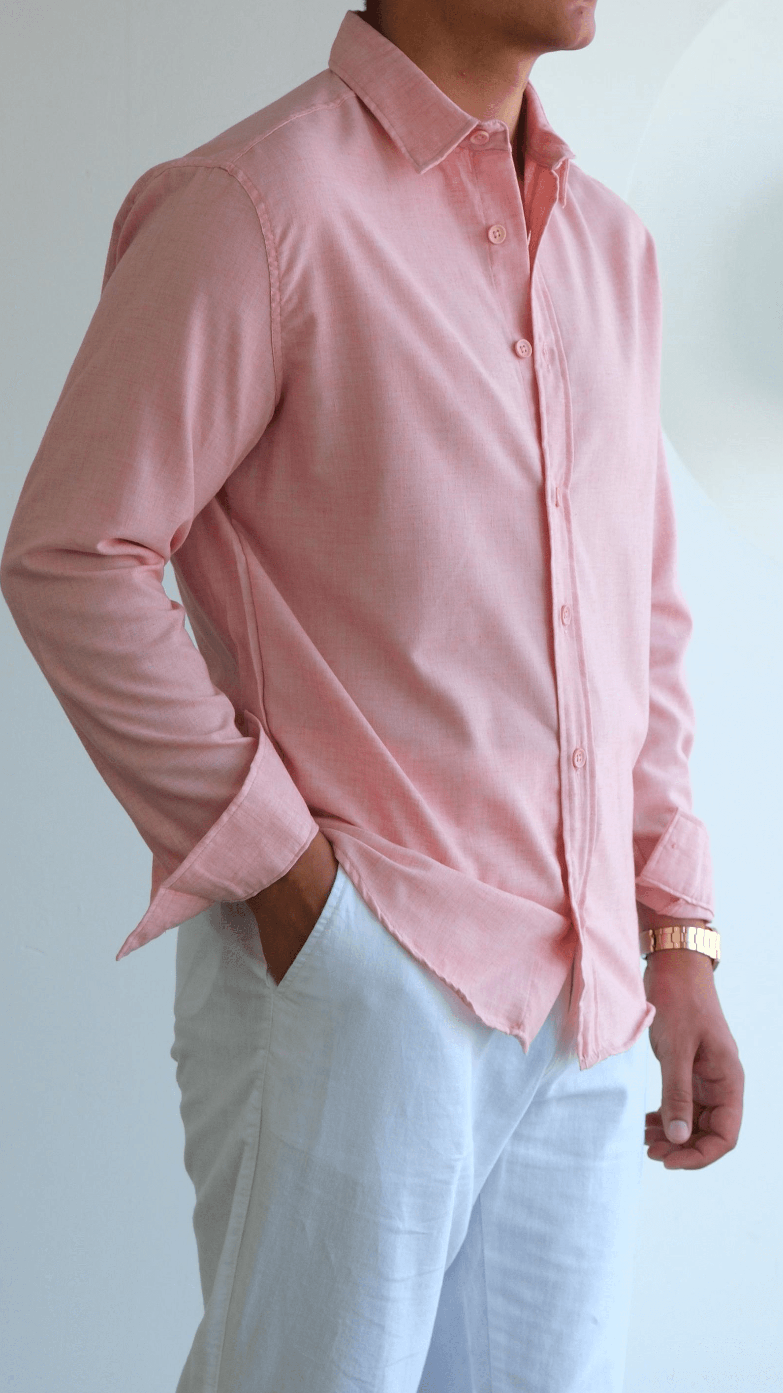 Pembe Flam Keten Gömlek