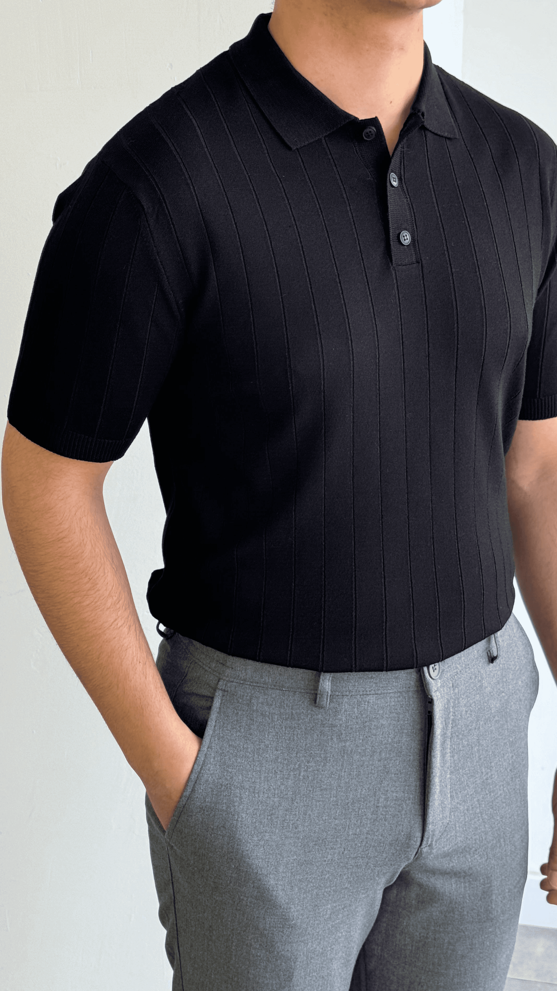 Siyah Şeritli Polo Yaka Triko