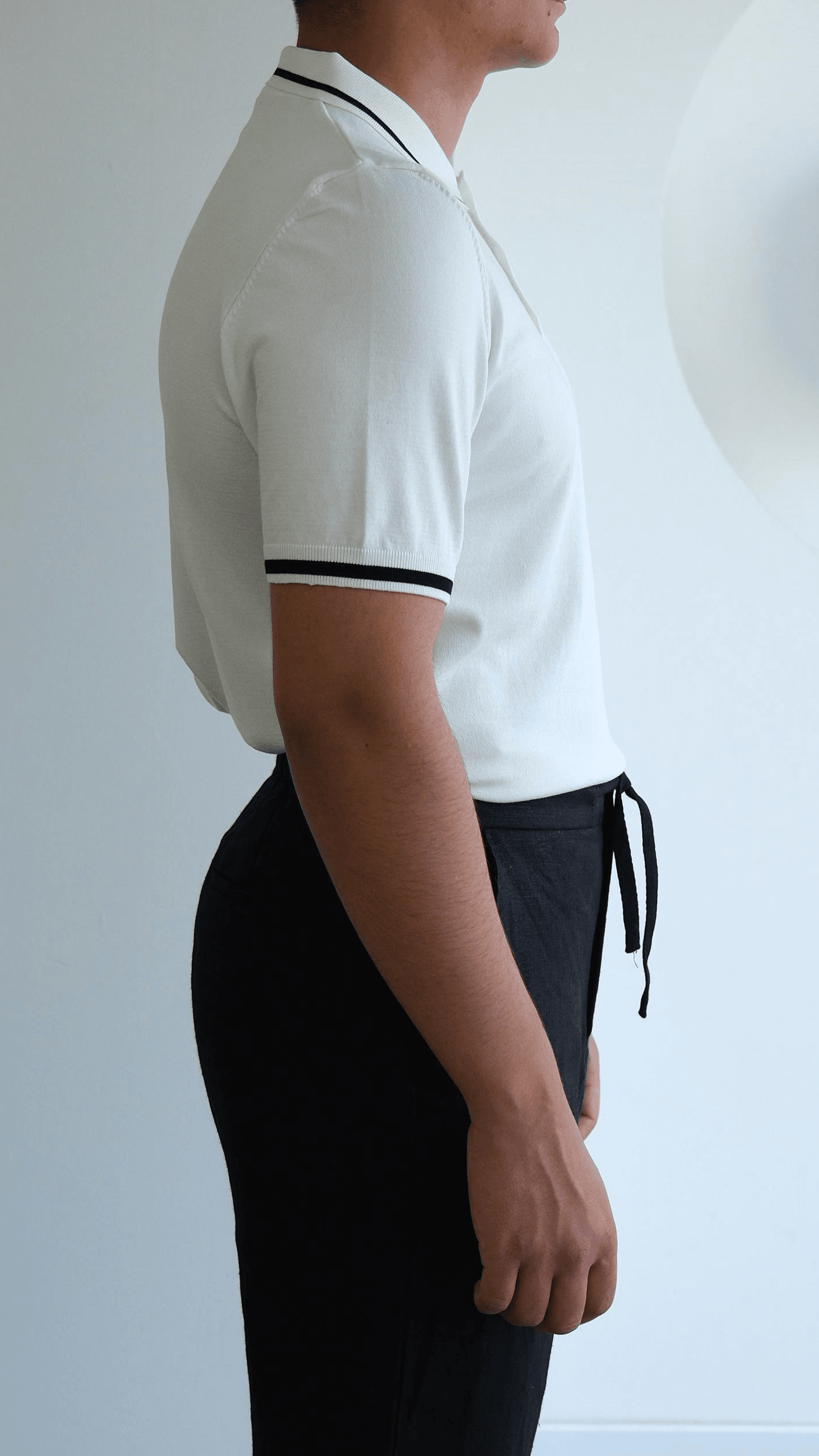 Ekru Polo Yaka Şeritli Triko Tshirt