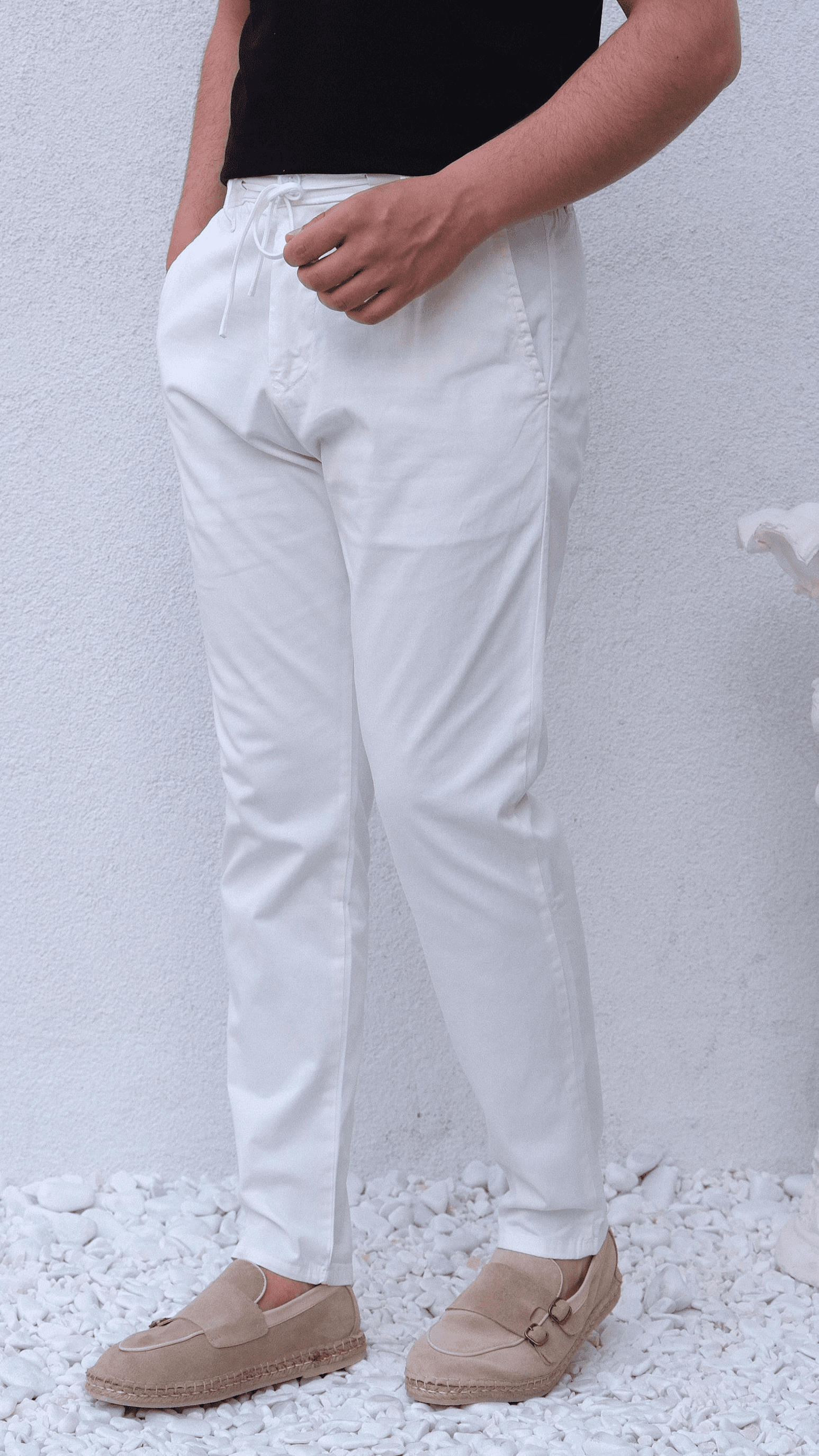 Beyaz Kanvas Regular Kesim Pantolon