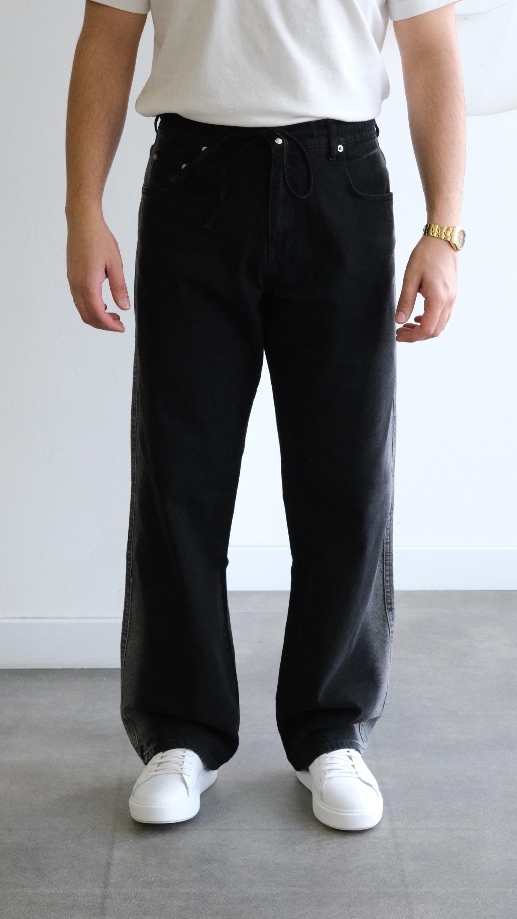 Siyah Yıkamalı Baggy Jean Pantolon