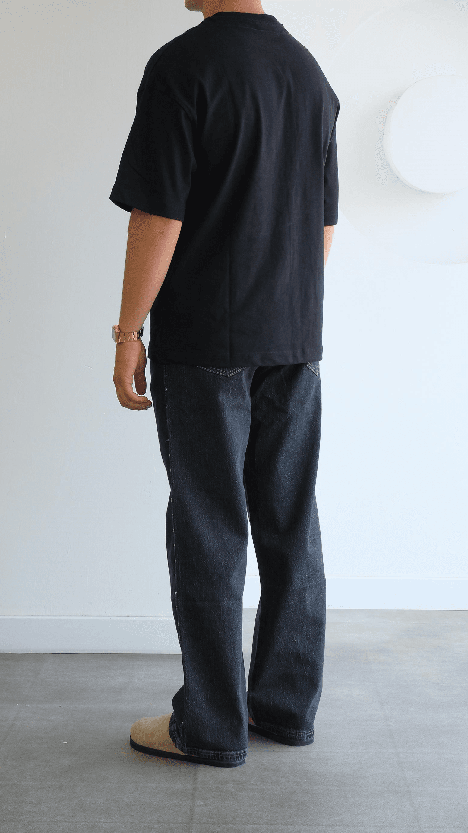 Metal Detaylı Gri Baggy Jean