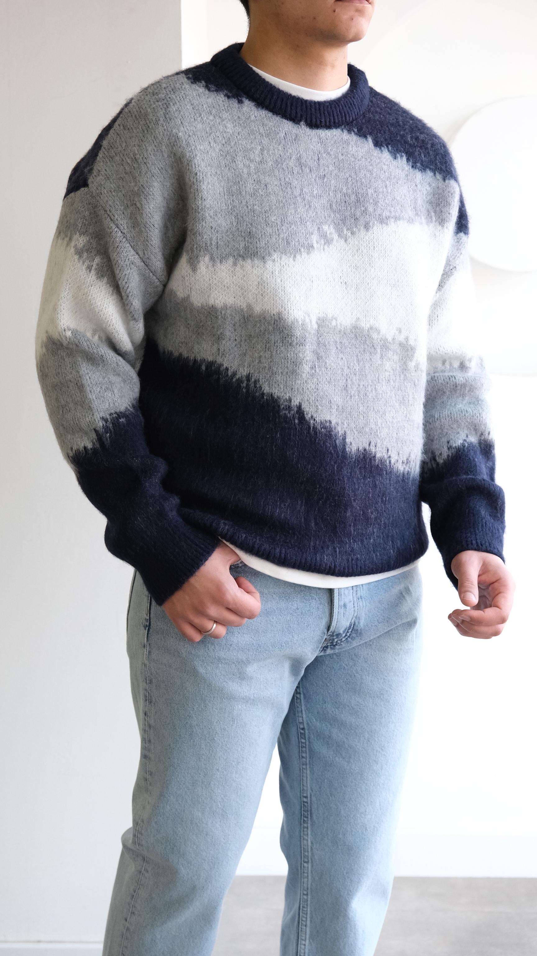 Lacivert Desenli Yün Görünümlü Kazak