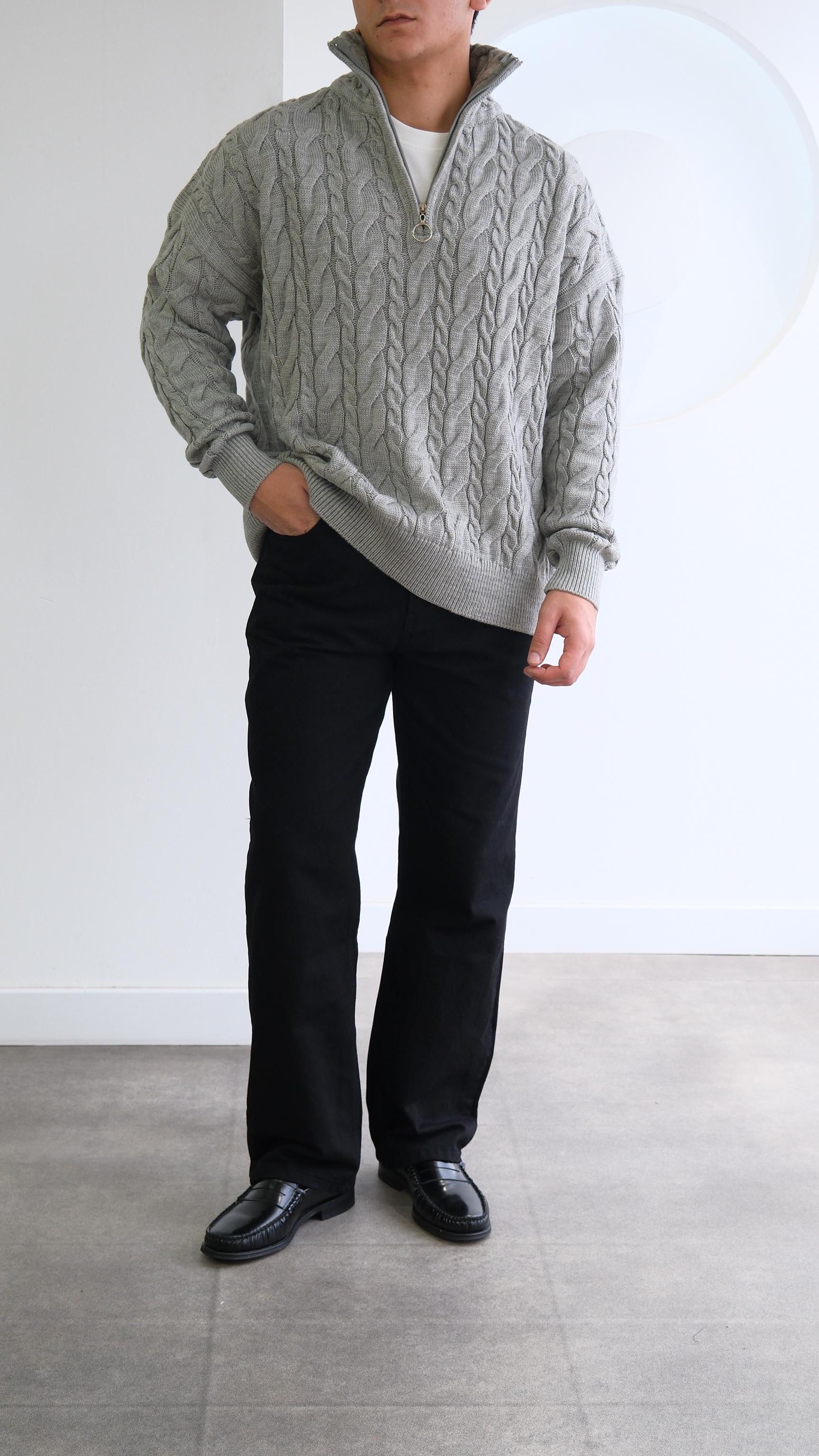 Gri Balıkçı Yaka Saç Örgü Kazak