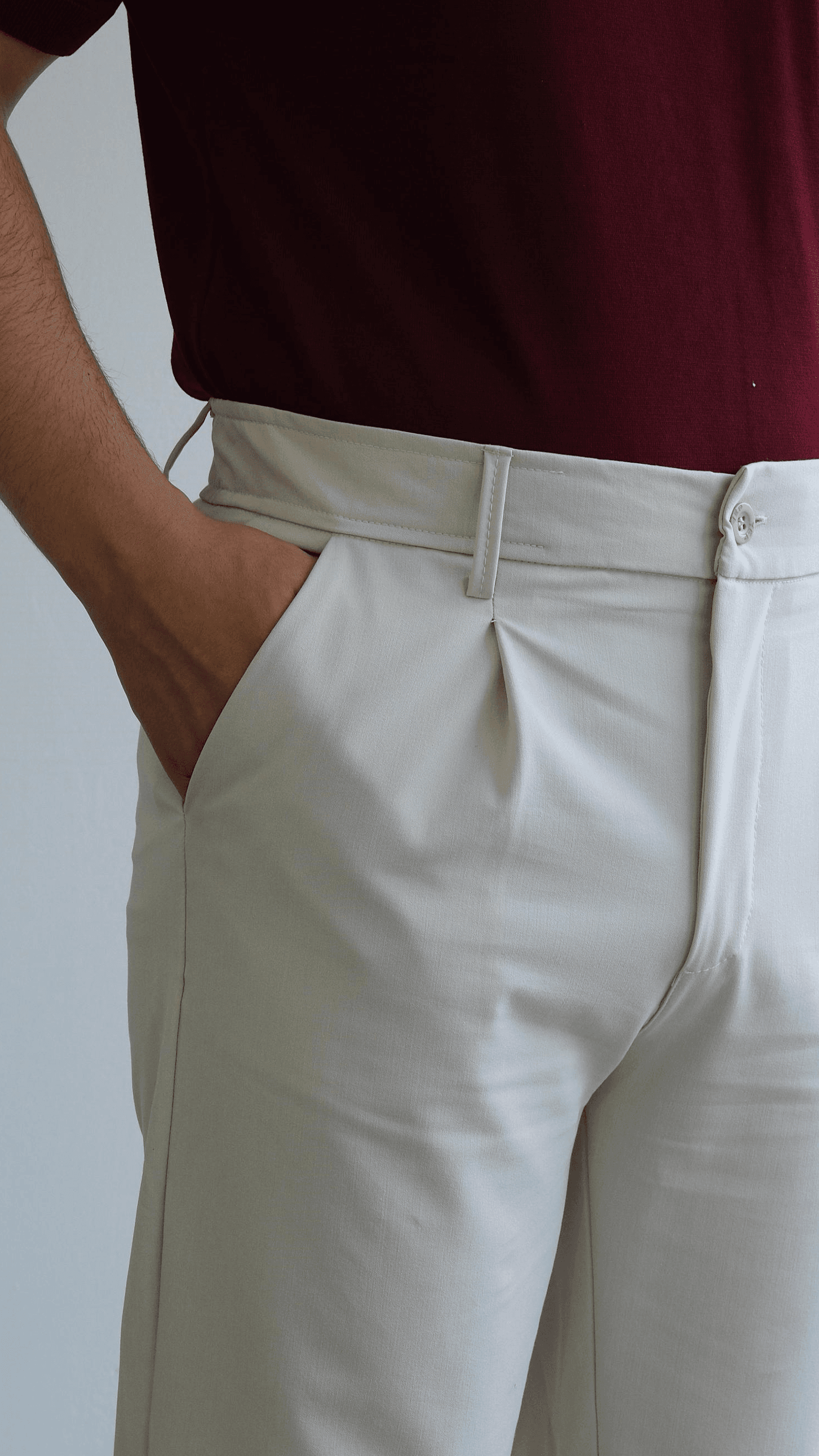 Ekru Pileli Baggy Kumaş Pantolon