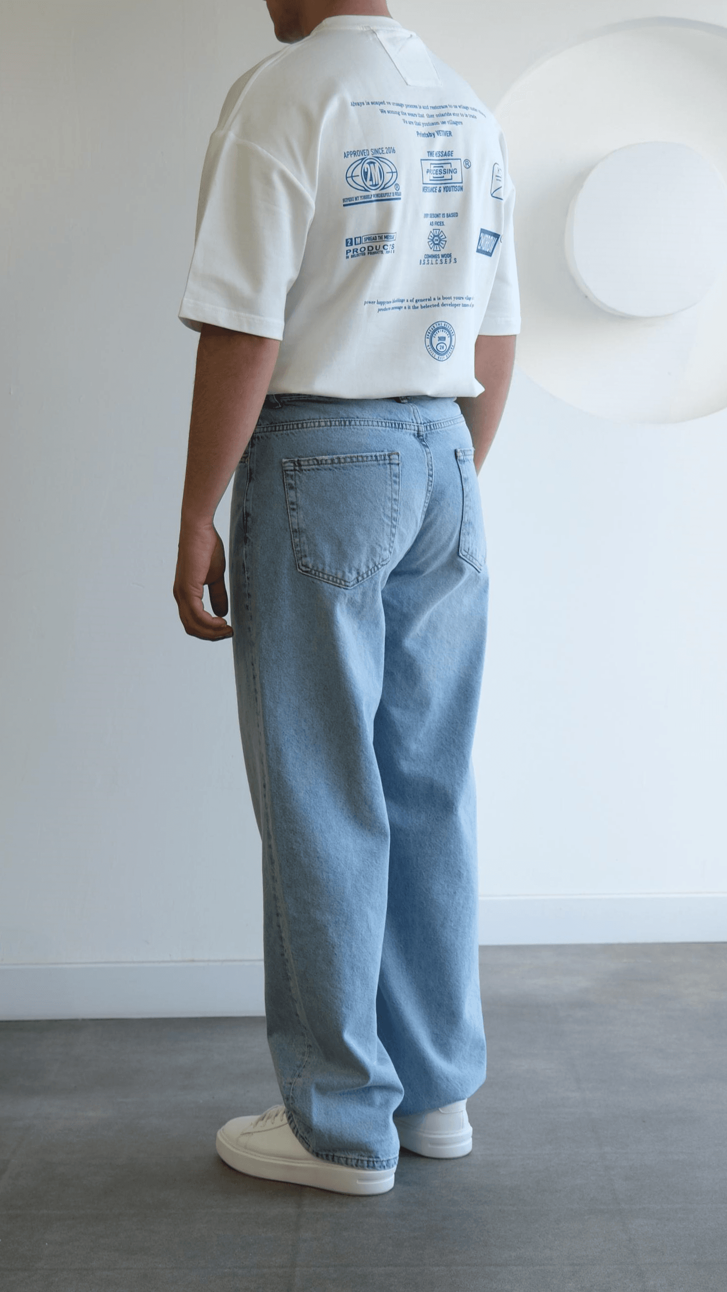 Mavi Baskılı Beyaz Oversize Tshirt