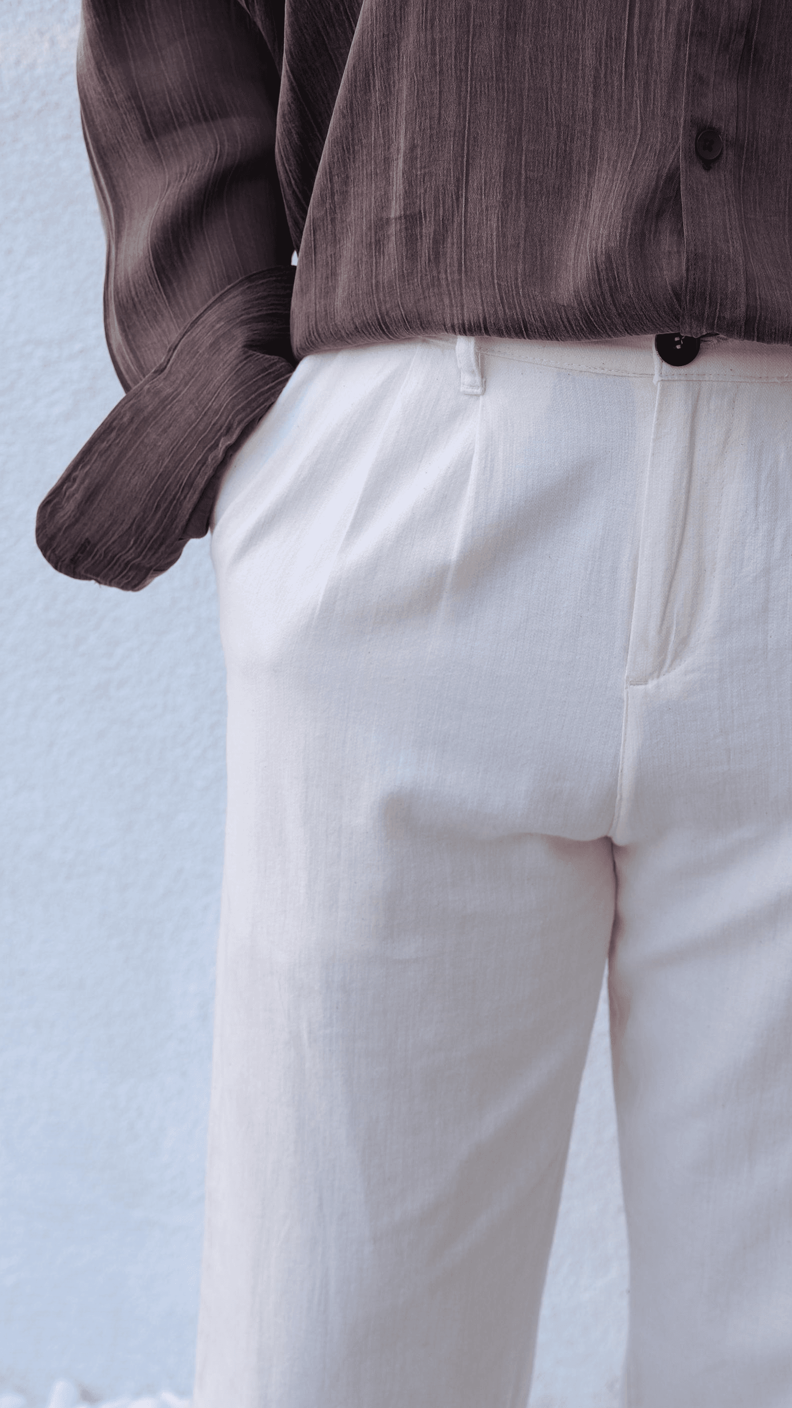 Bej Baggy Keten Pantolon