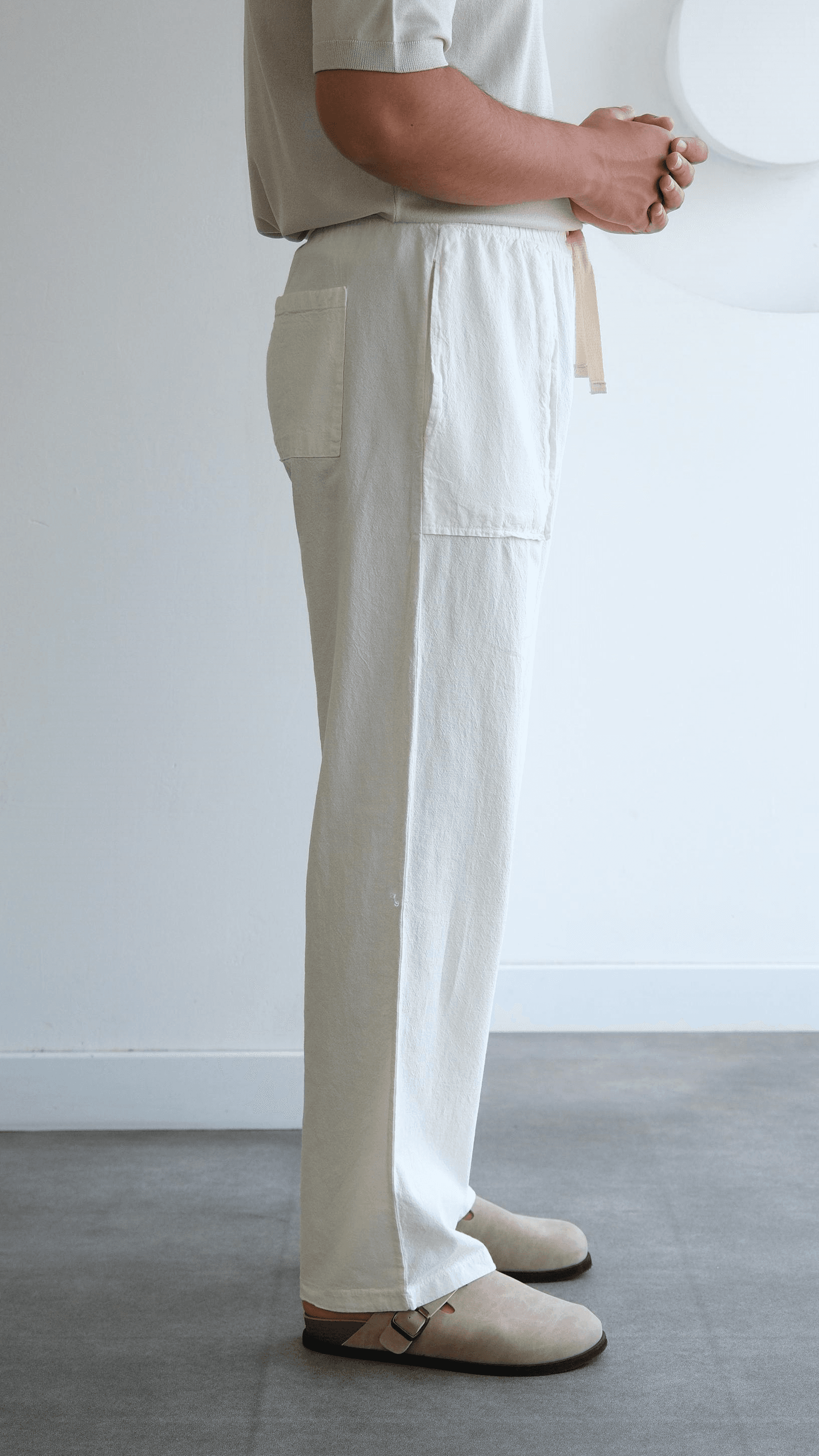 Ekru Baggy Keten Pantolon