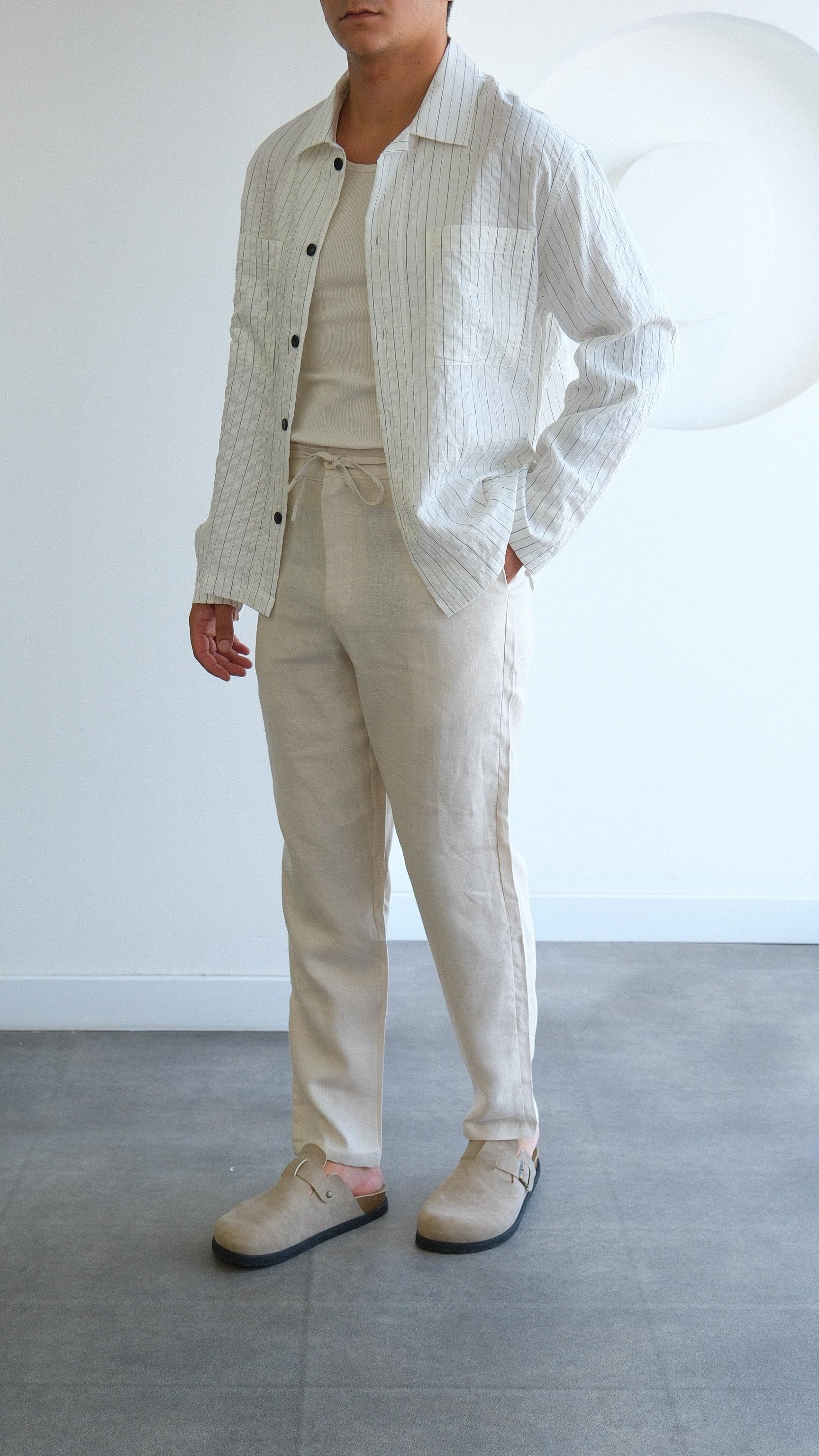 Regular Fit Ekru Keten Pantolon