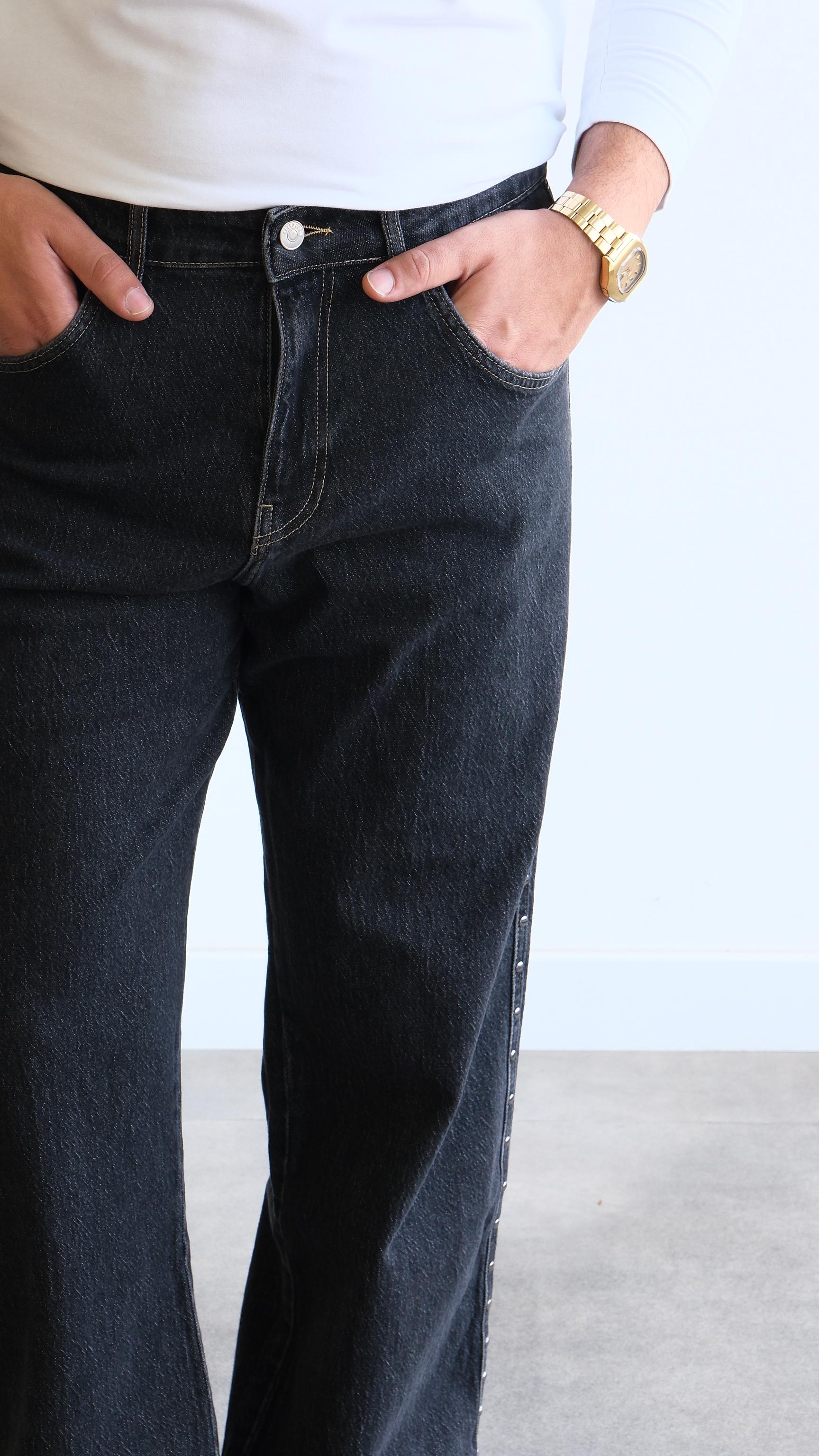 Metal Detaylı Gri Baggy Jean Pantolon