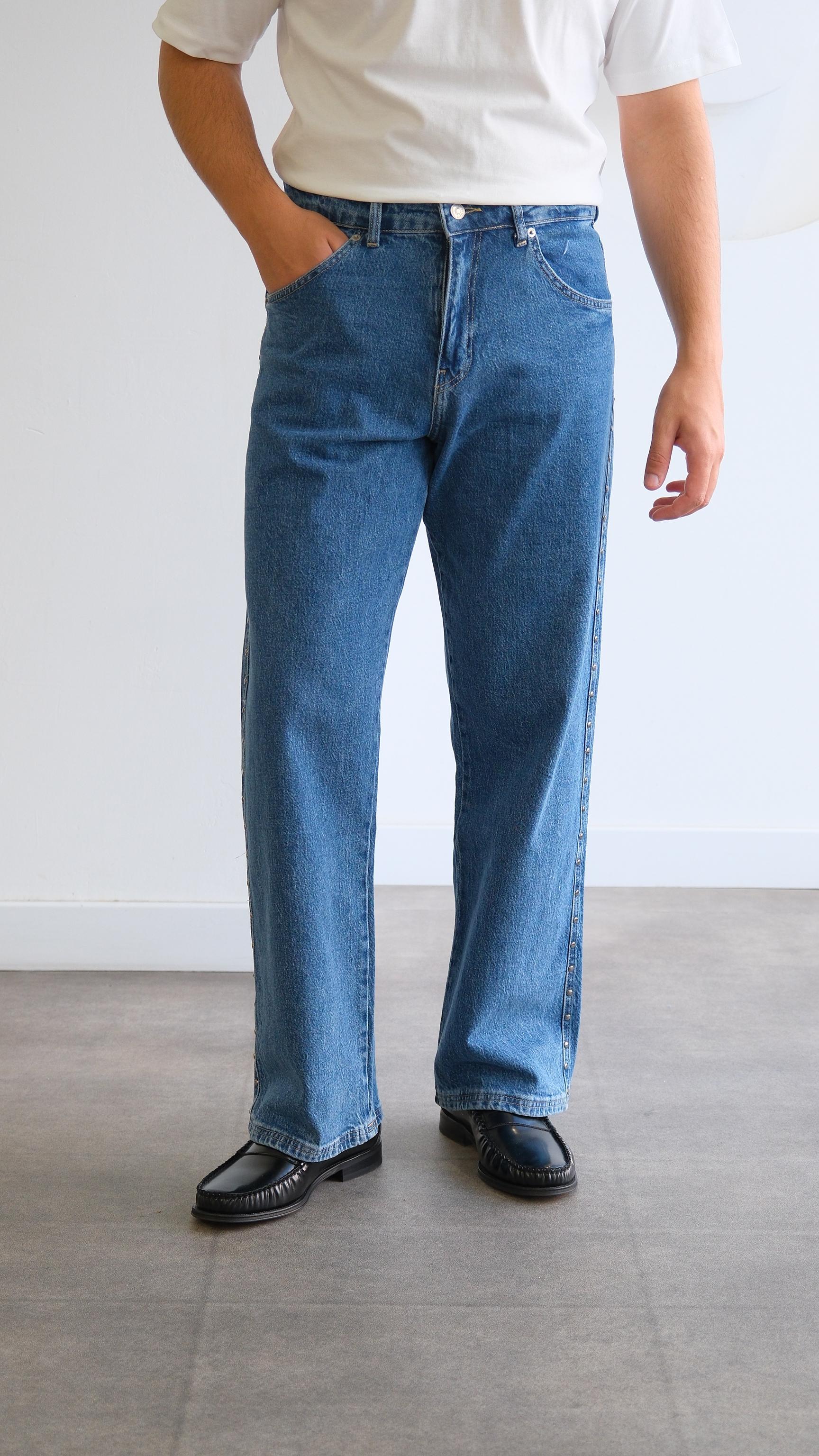 Metal Detaylı Mavi Baggy Jean