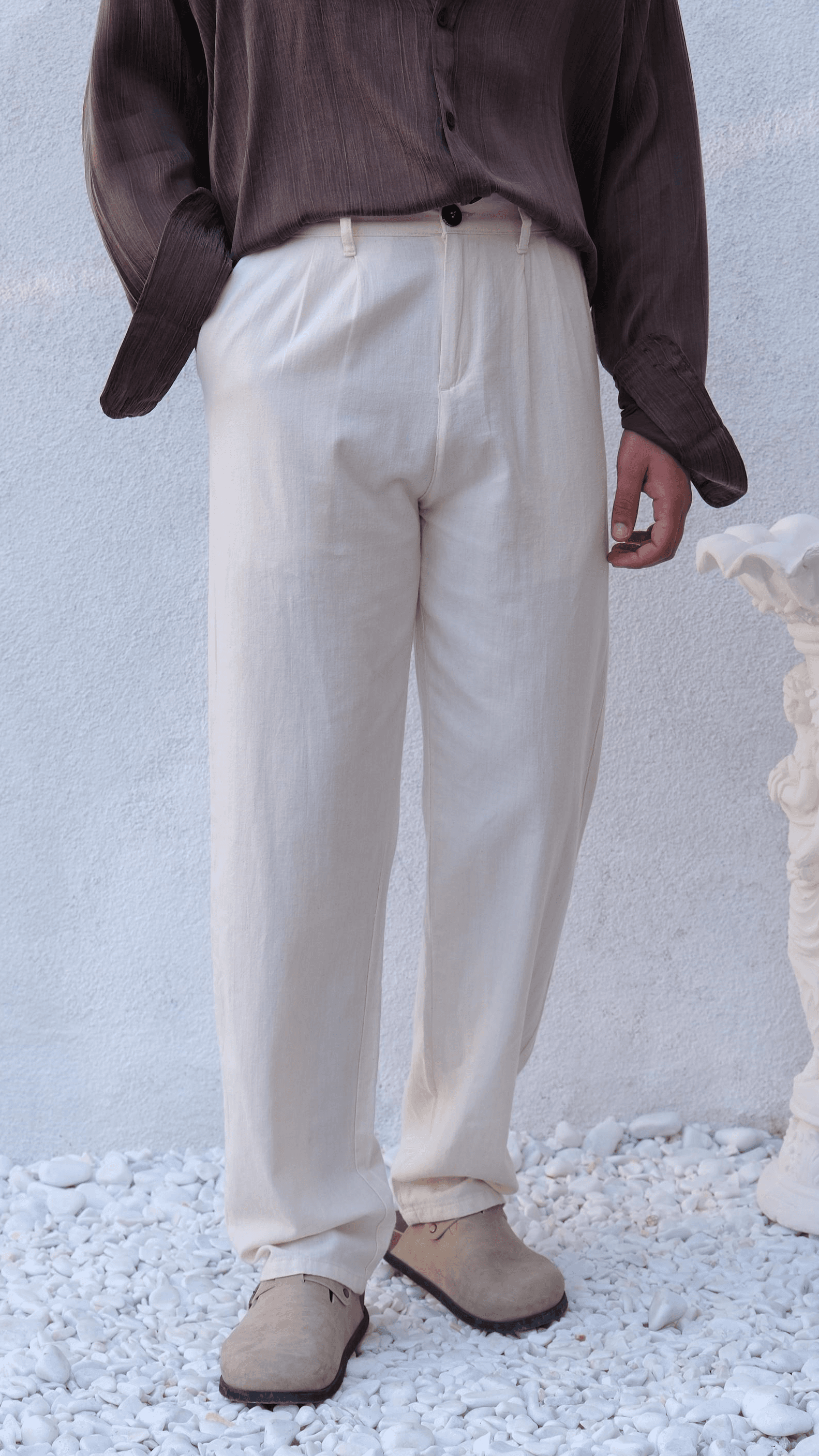 Bej Baggy Keten Pantolon