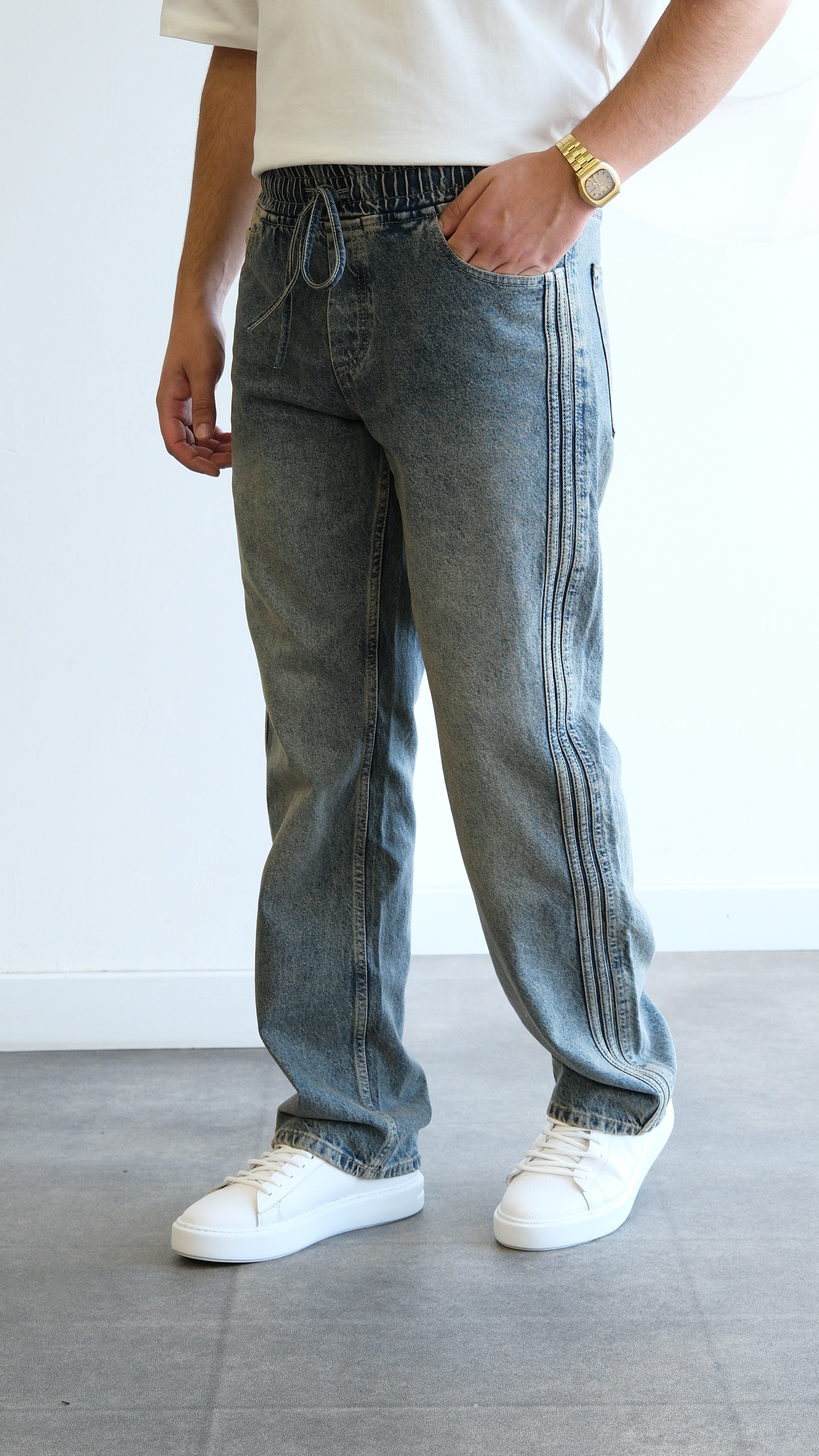 Soluk Efektli Baggy Belden Bağlamalı Jean Pantolon