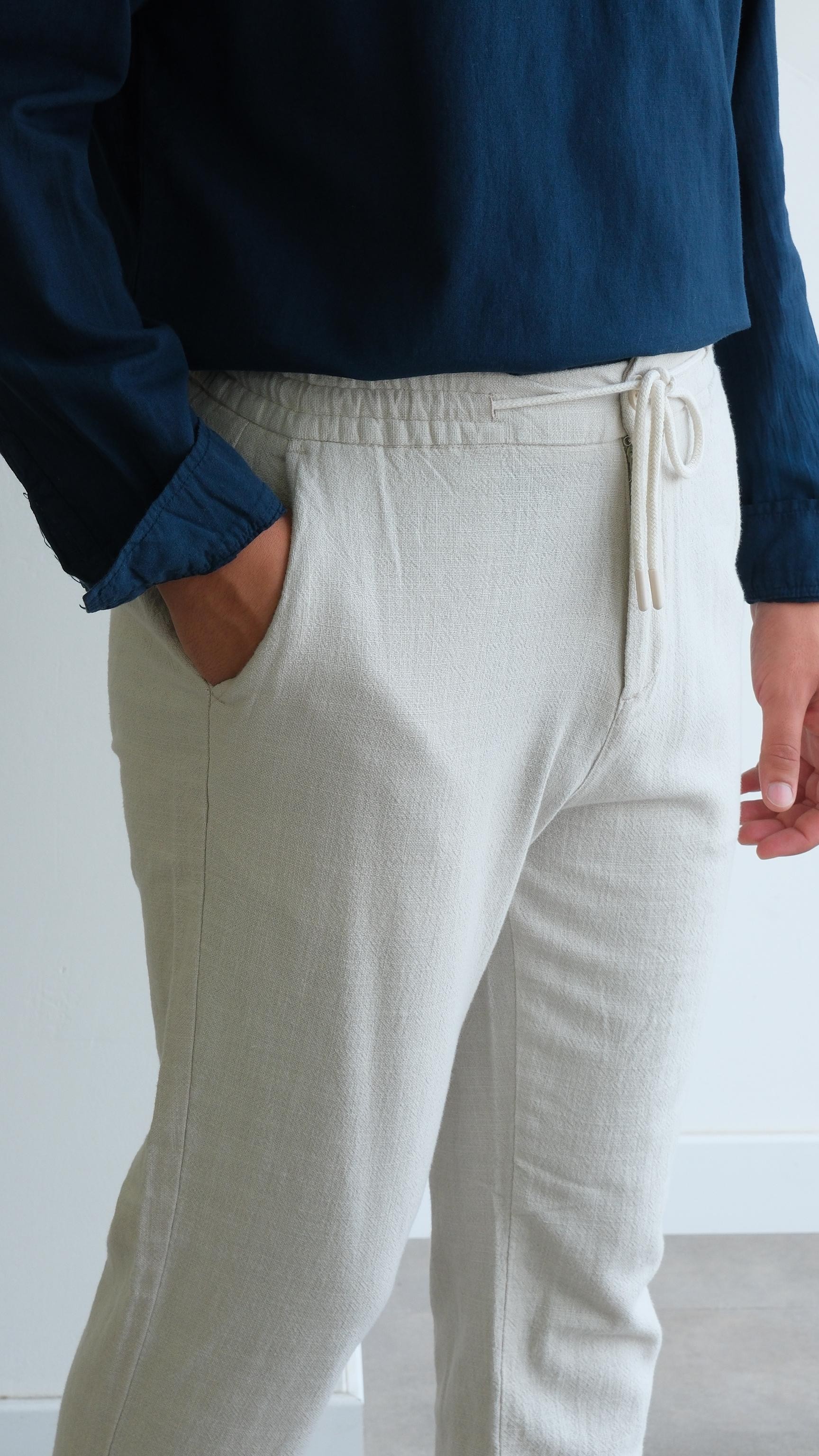 Regular Taş Rengi Keten Pantolon