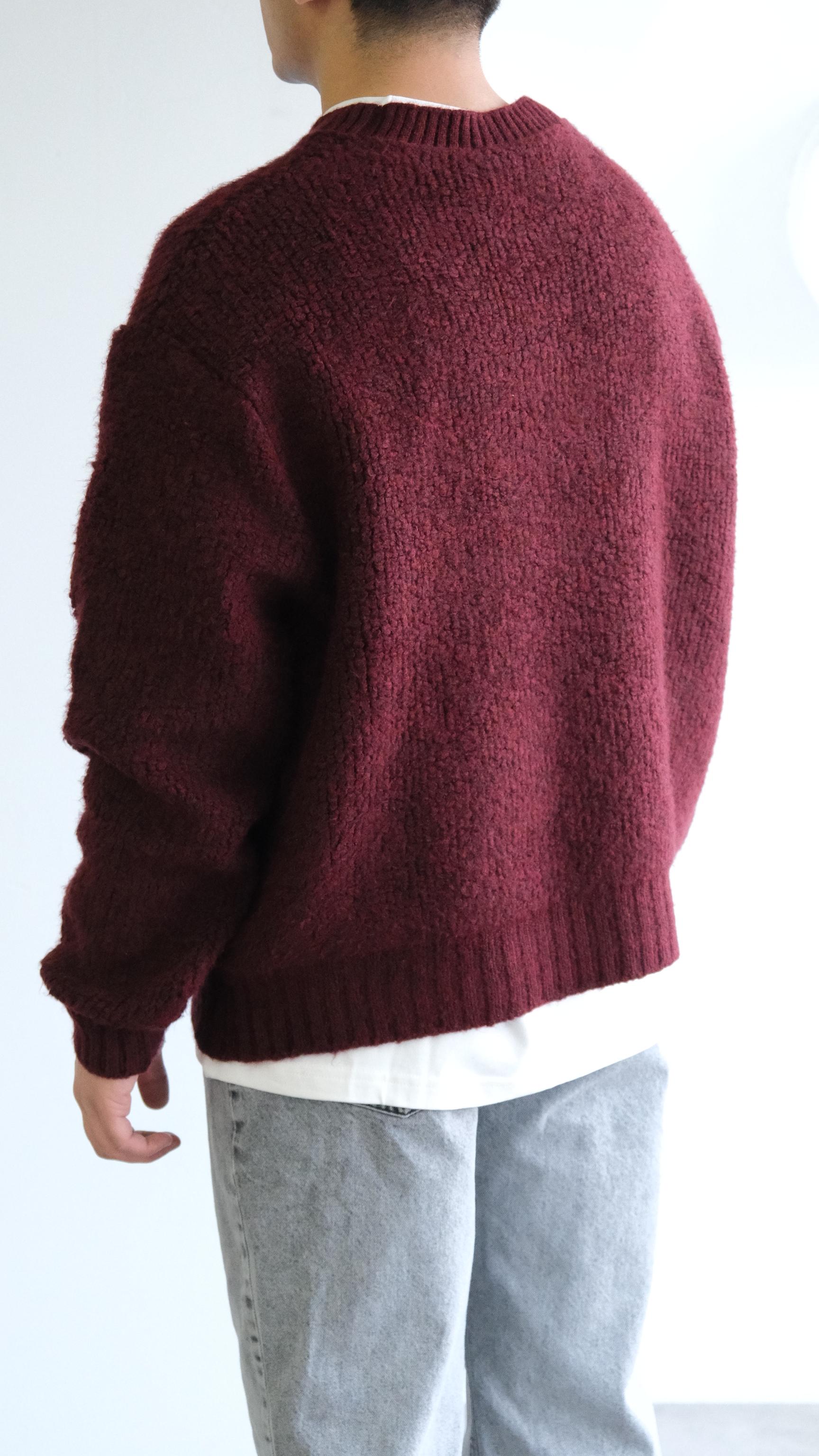 Bukle Örme Dokulu Bordo Kazak