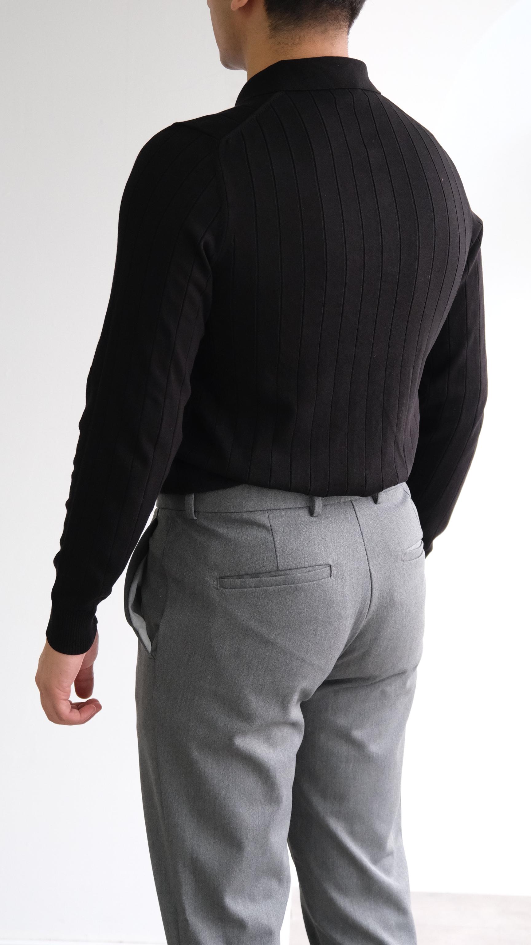 Polo Yaka Siyah Şeritli Triko