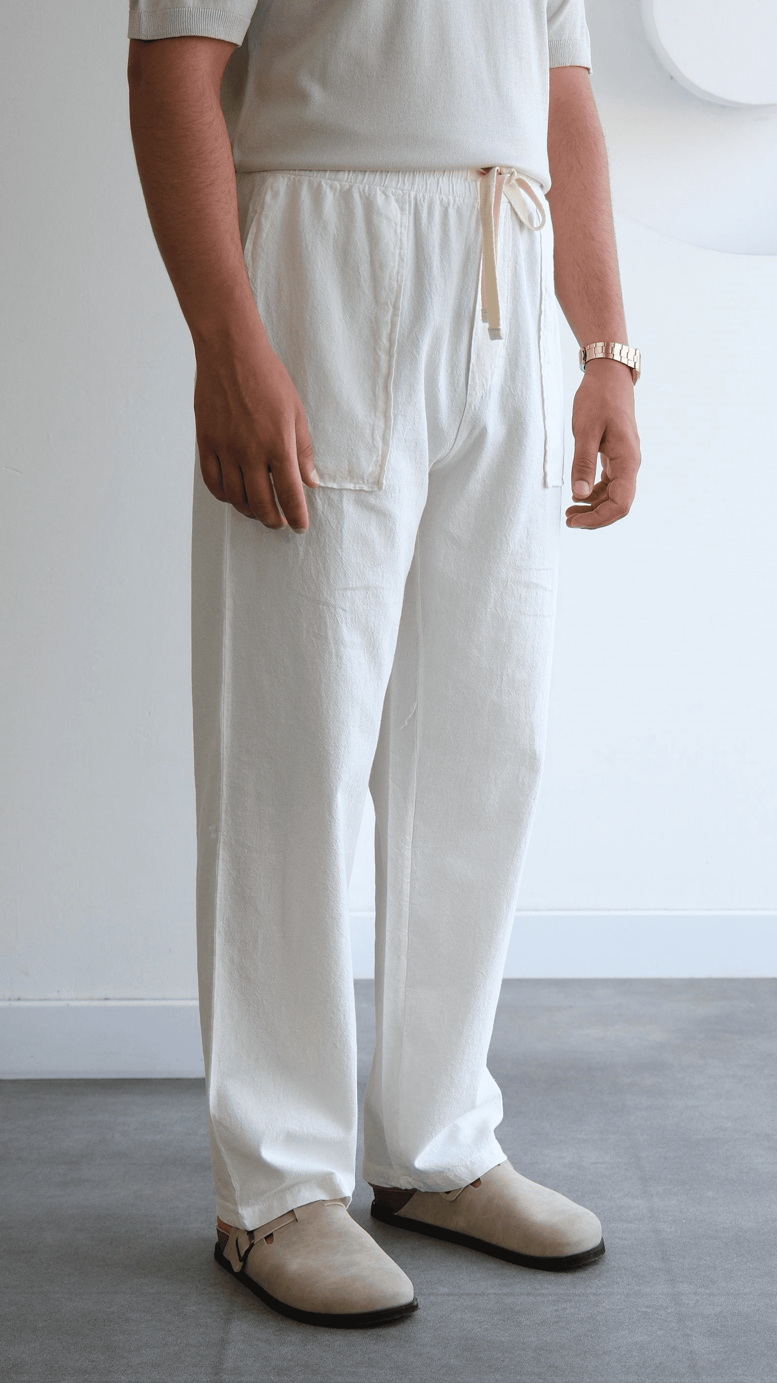 Ekru Baggy Keten Pantolon