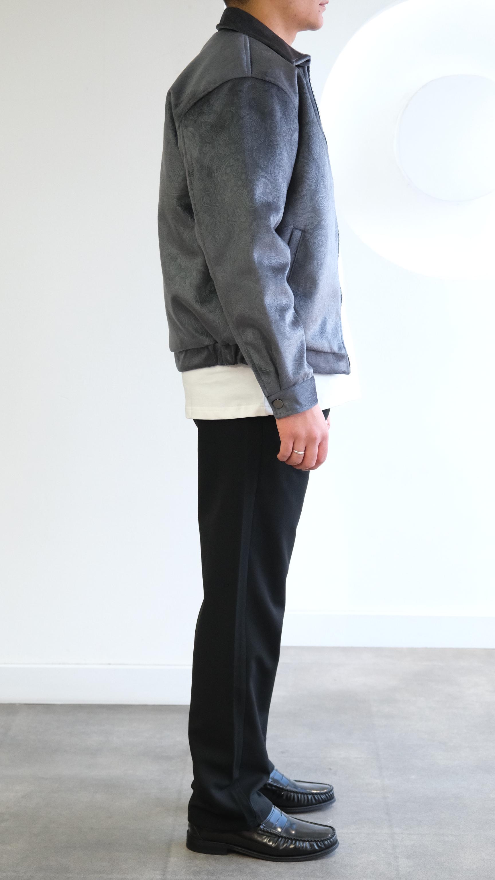 Velvet Kadife Şal Desenli Gri Ceket