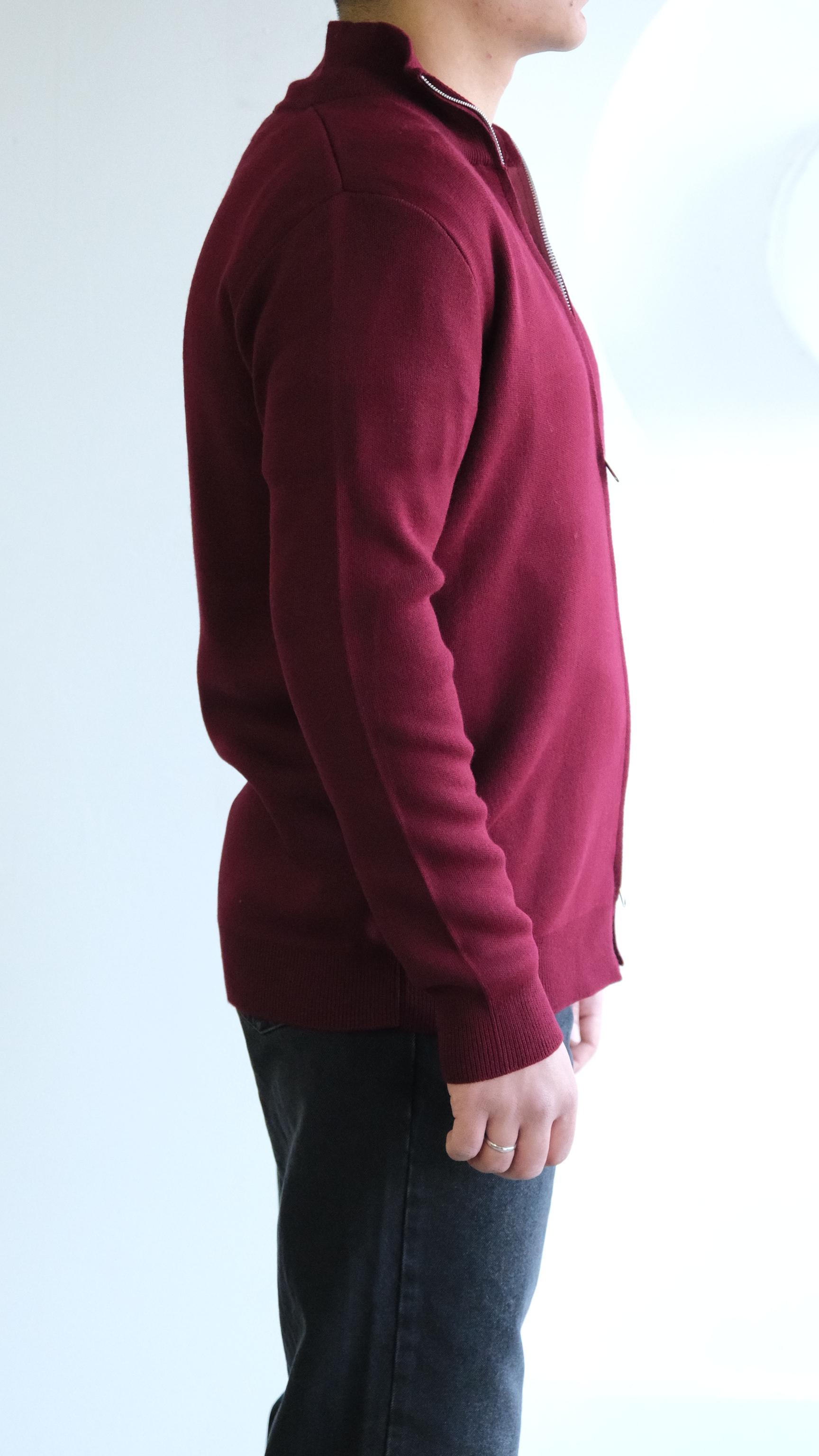 Bordo Fermuarlı Örme Hırka