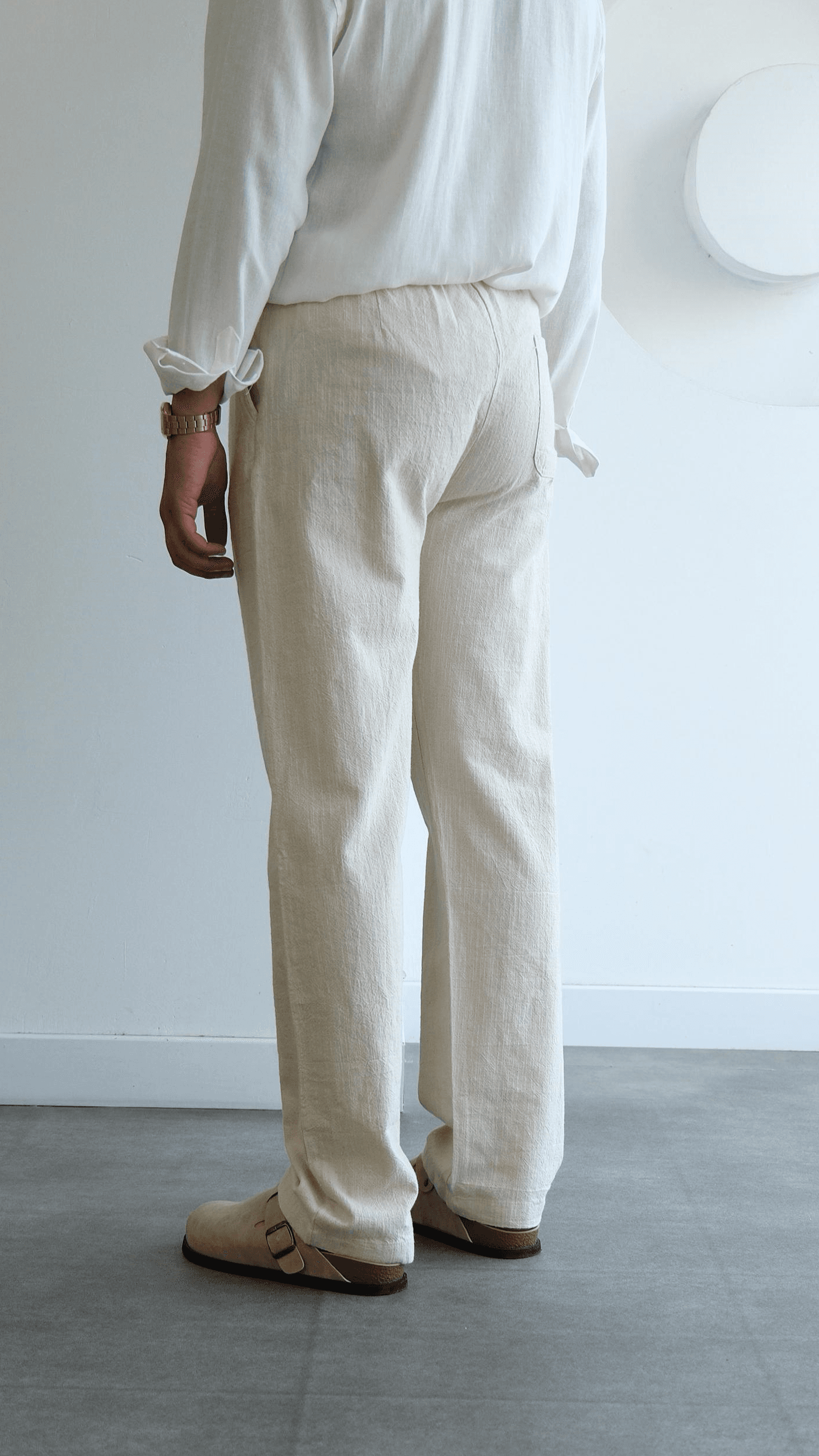 Bej Baggy Keten Bağcıklı Pantolon