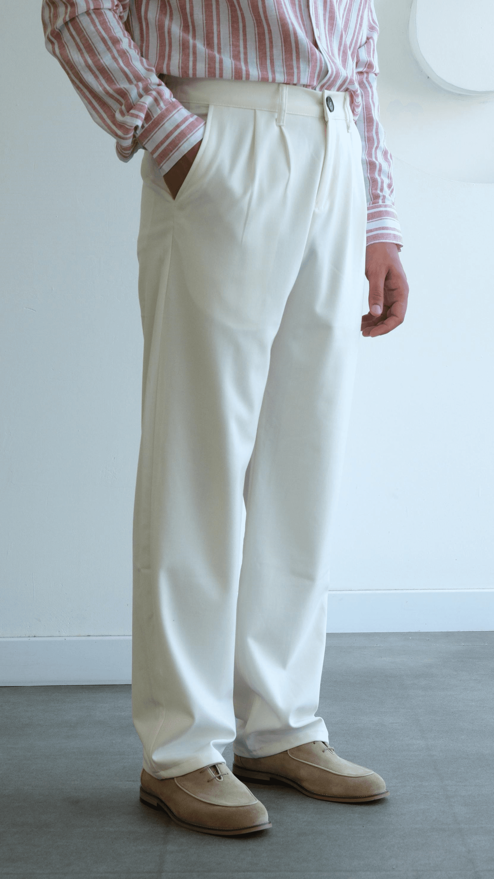 Ekru Pileli Baggy Kumaş Pantolon