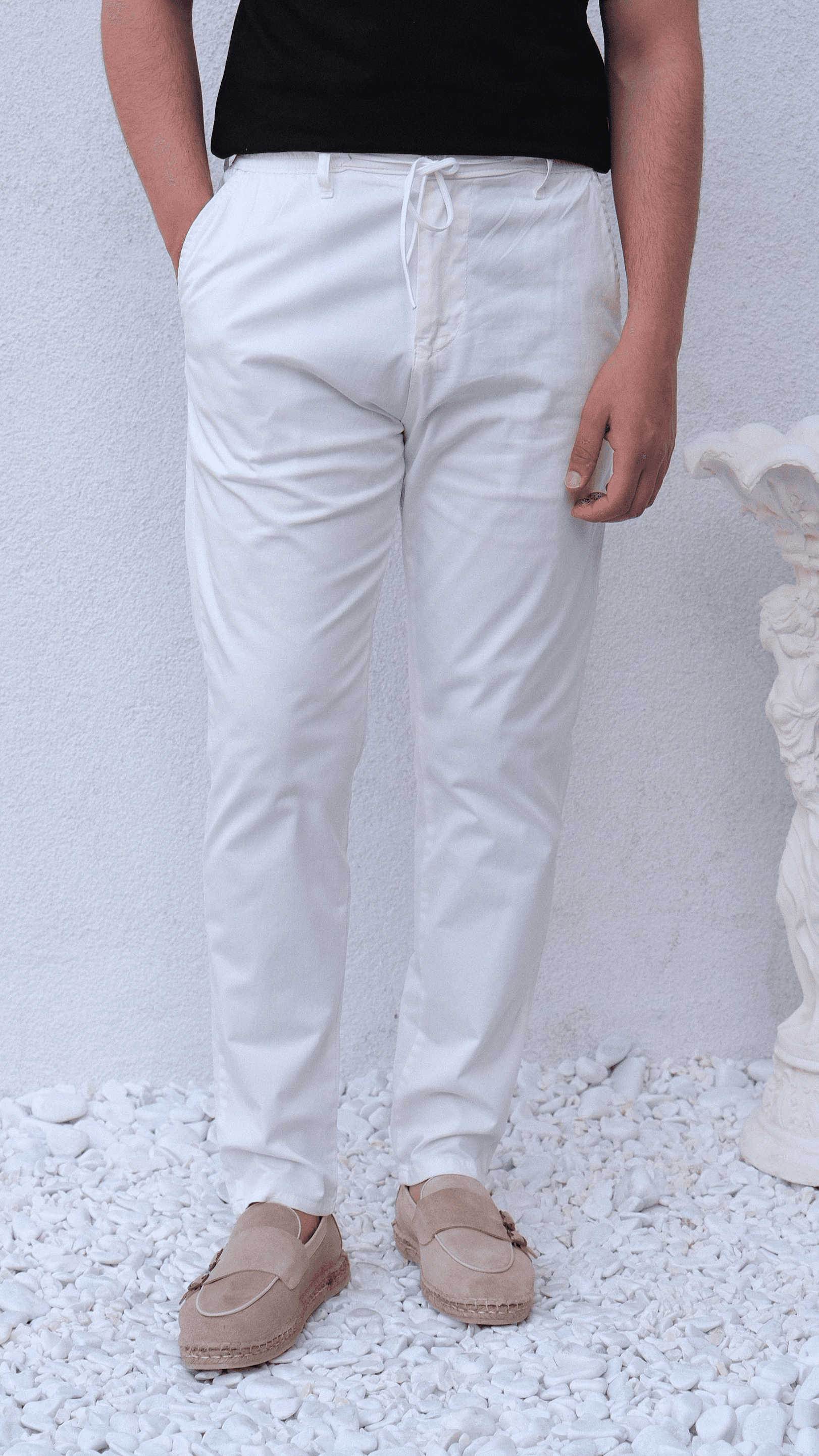 Beyaz Kanvas Regular Kesim Pantolon