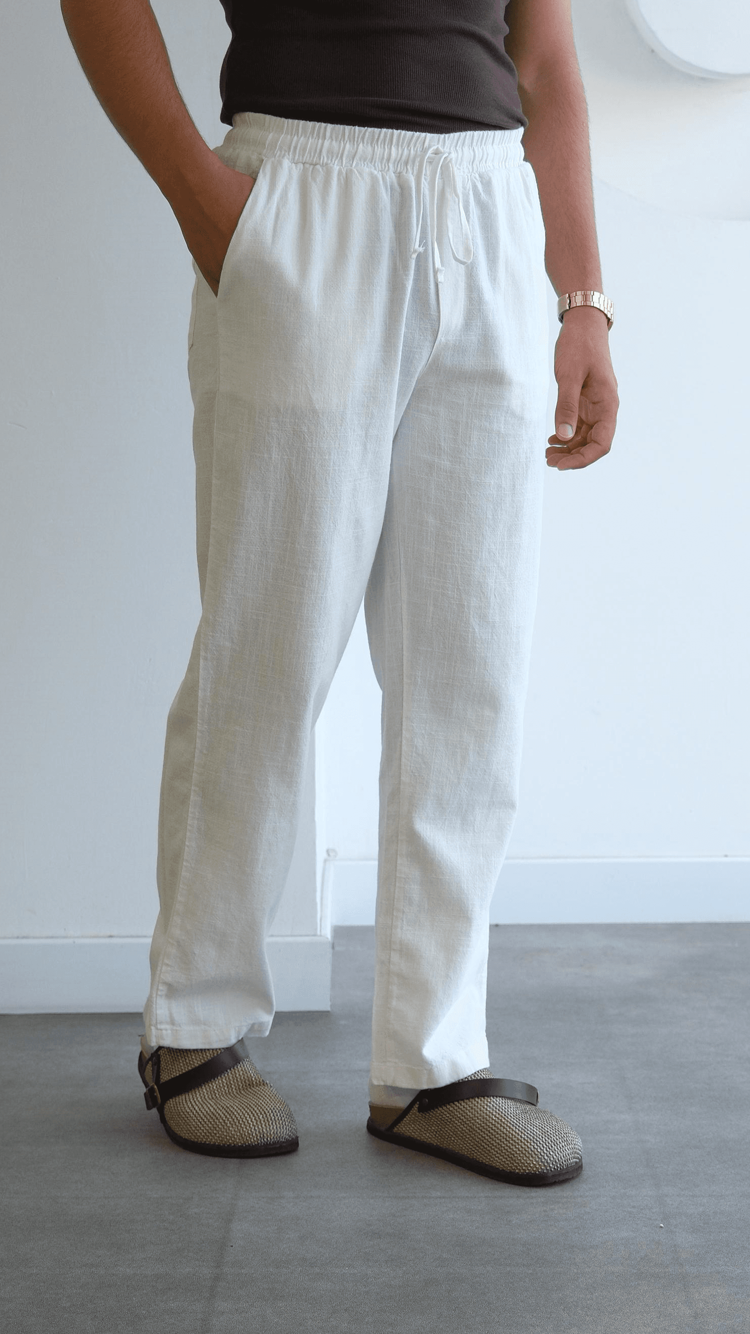 Beyaz Baggy Keten Pantolon