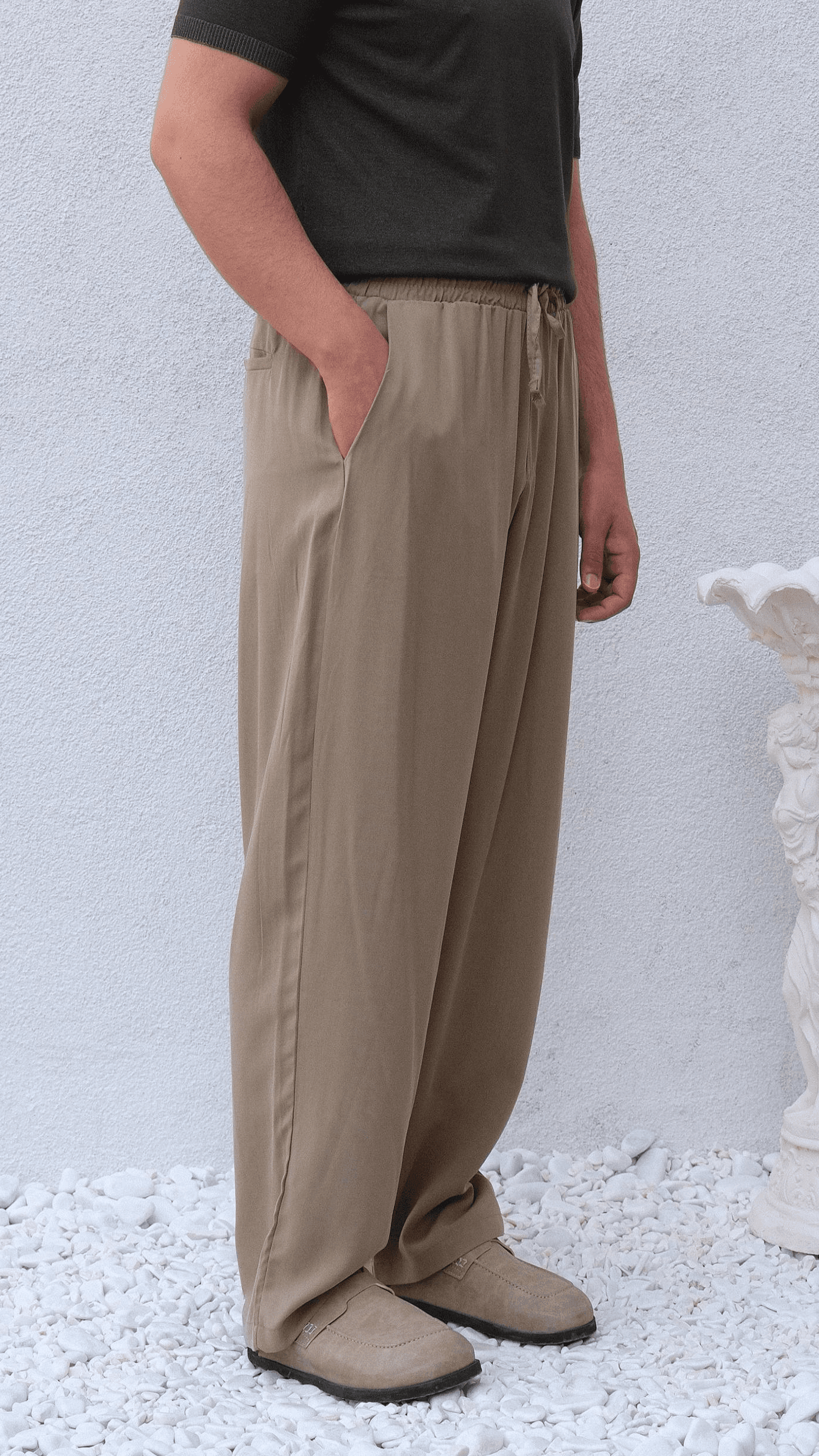Haki Modal Kumaş Baggy Pantolon