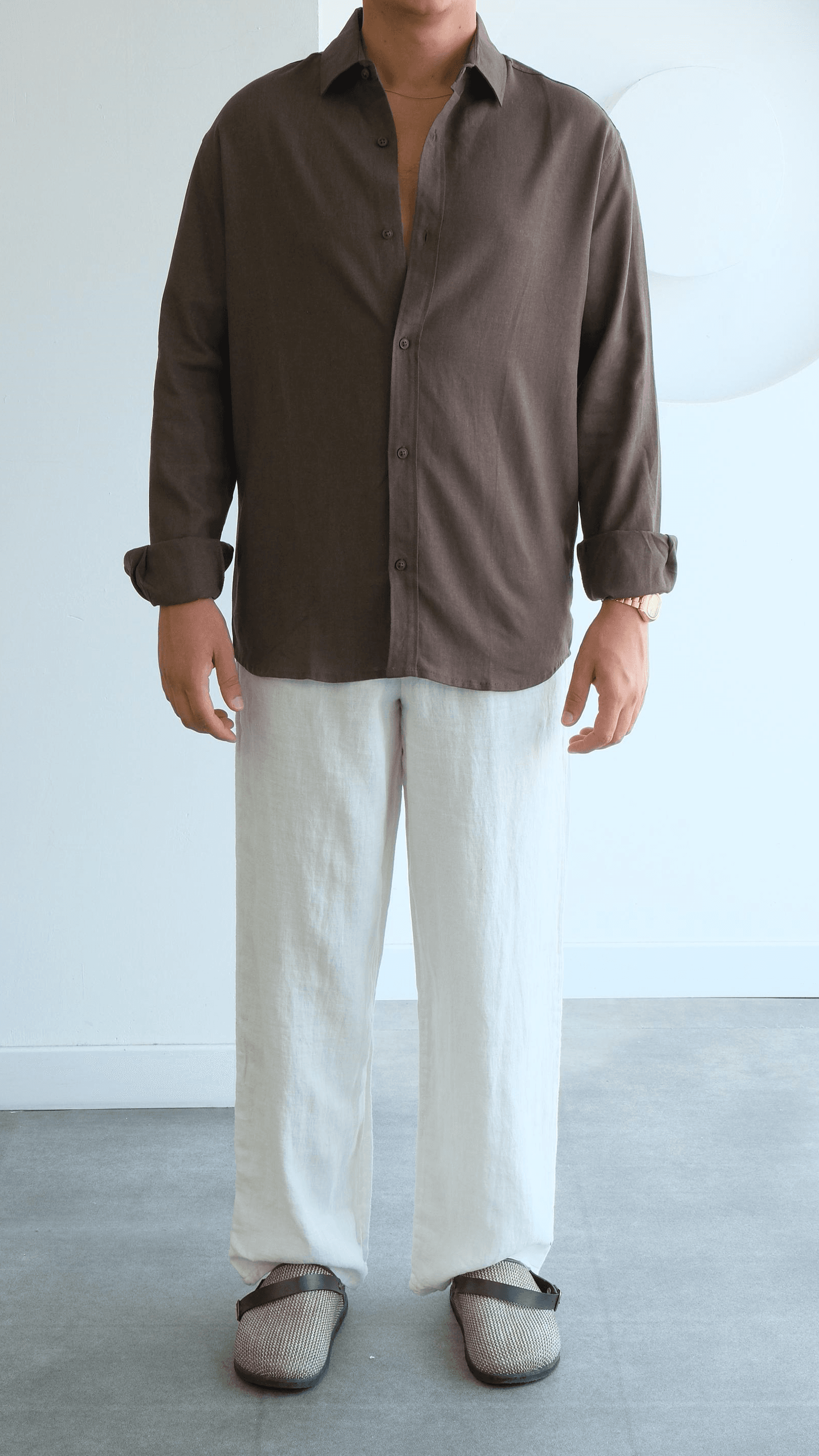 Kahve Oversize Keten Gömlek