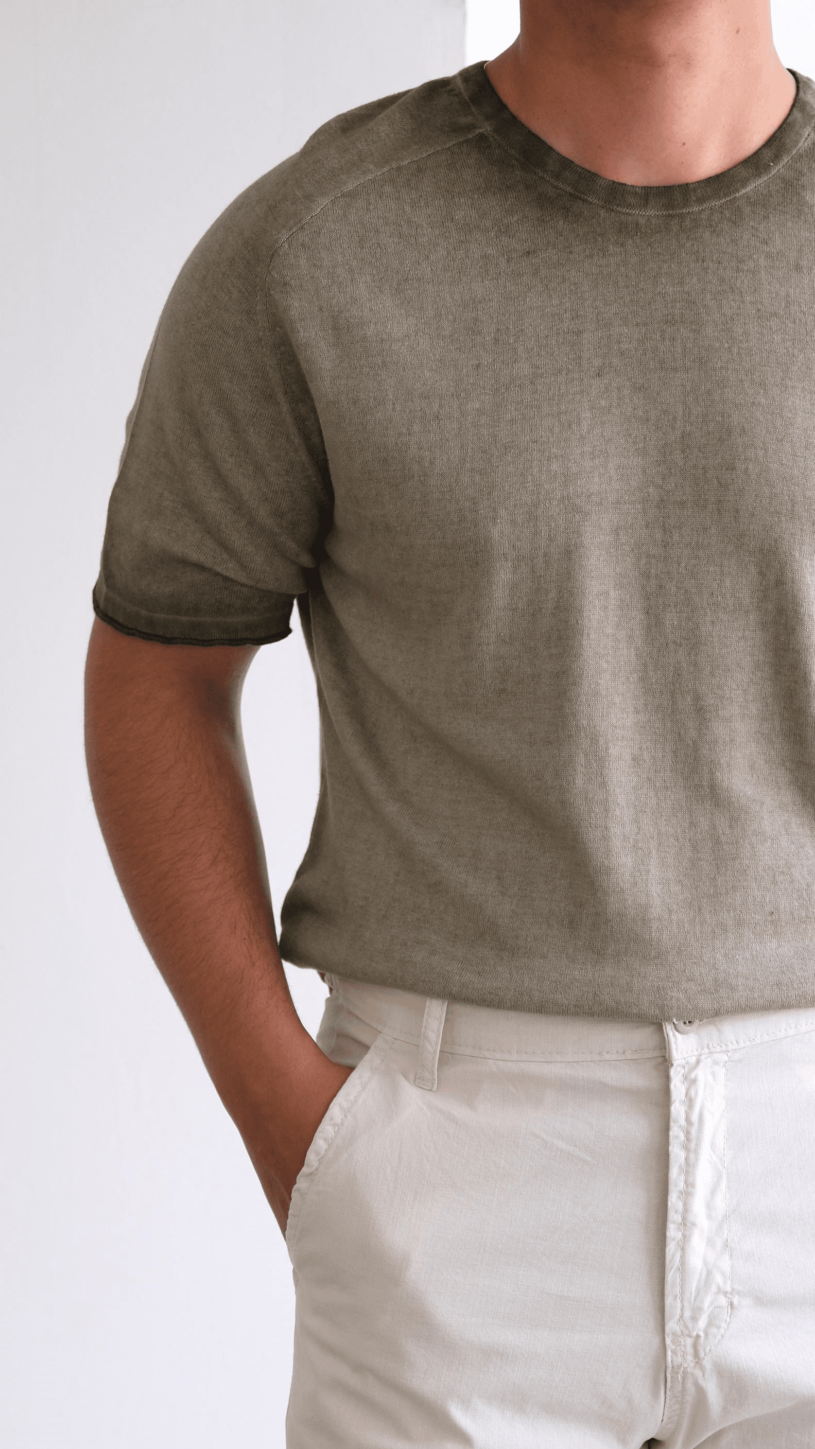 Haki Yıkama Efektli Triko Tshirt
