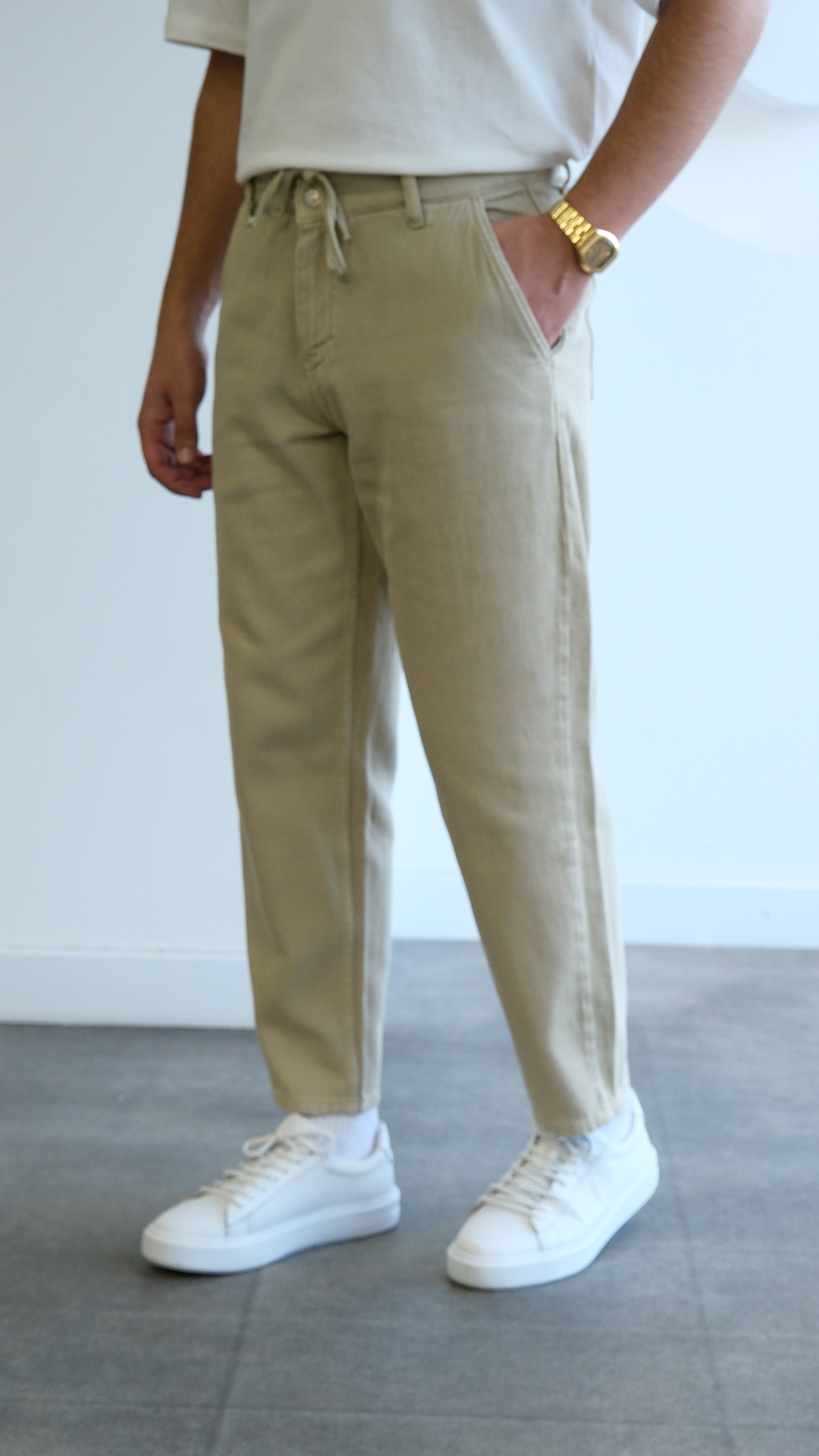 Açık Haki Boyfriend Gabardin Pantolon