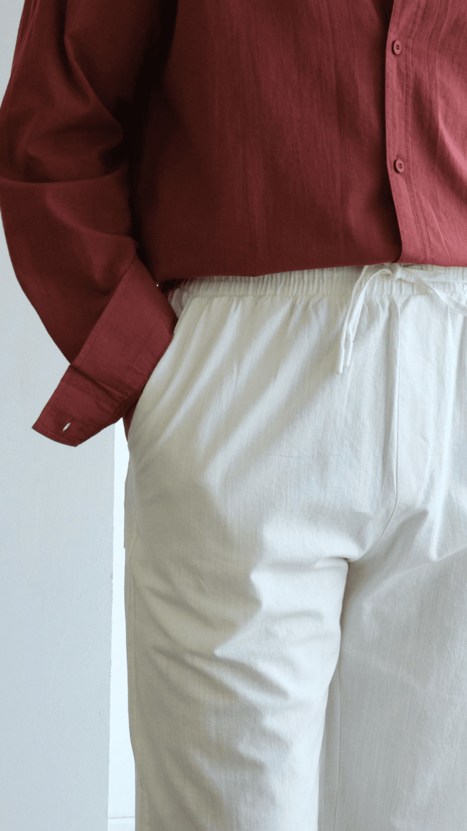  Baggy Beyaz Keten Pantolon