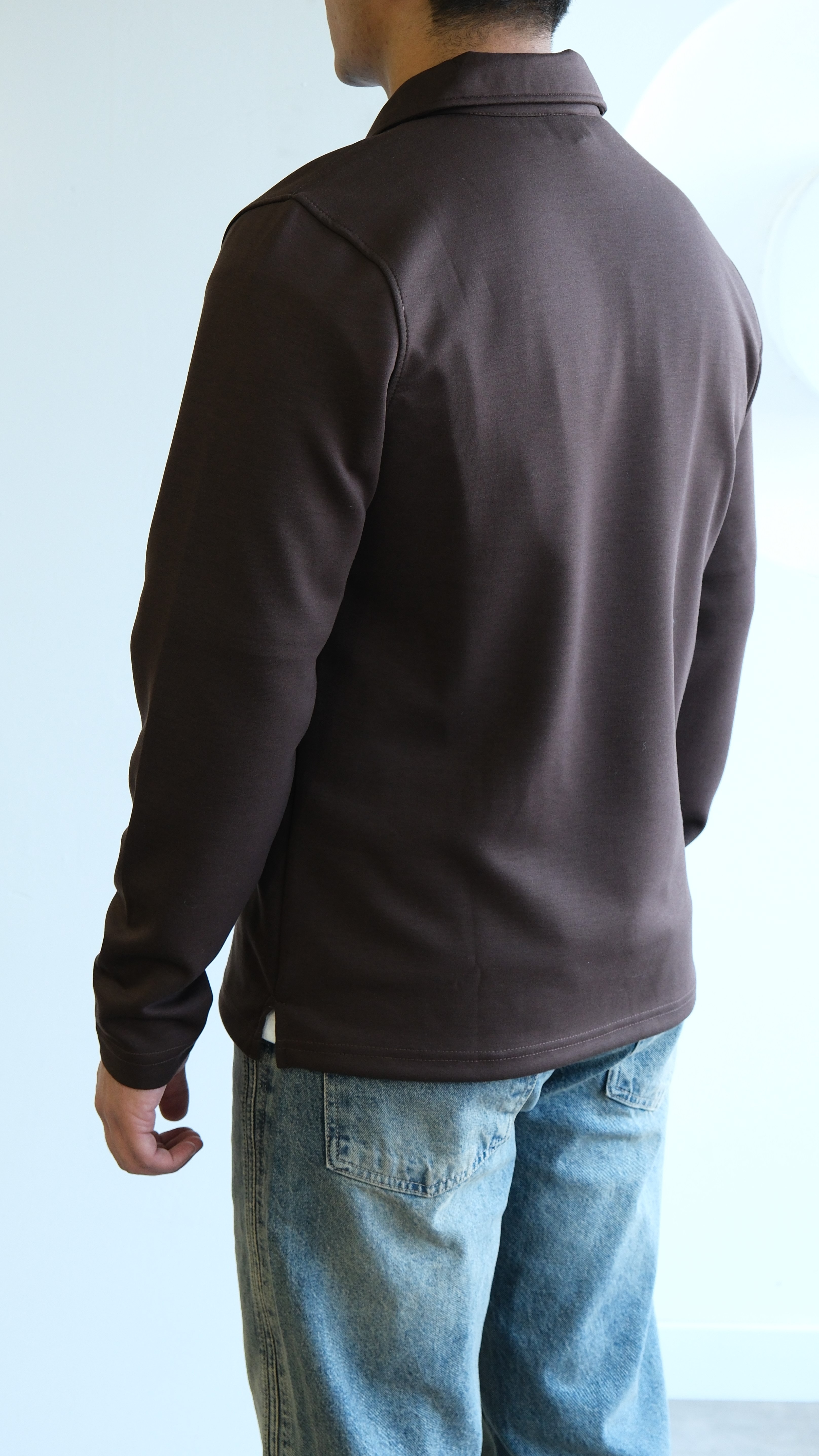 Kahve Fermuarlı Apaş Yaka Scuba Sweat