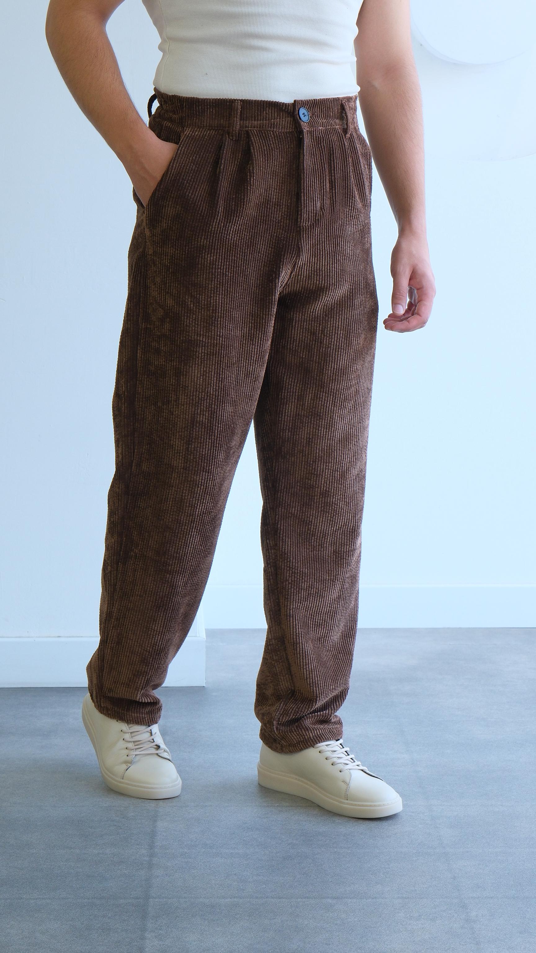 Kahverengi Baggy Kadife Pantolon