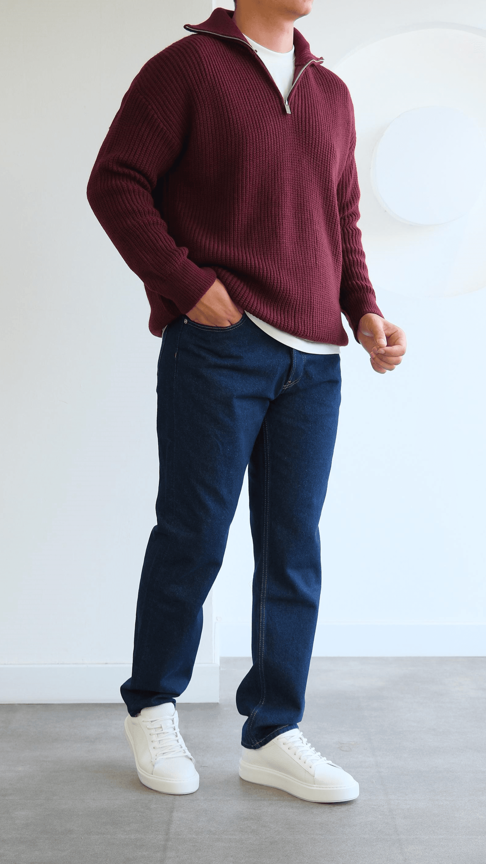 Bordo Örme Balıkçı Yaka Kazak