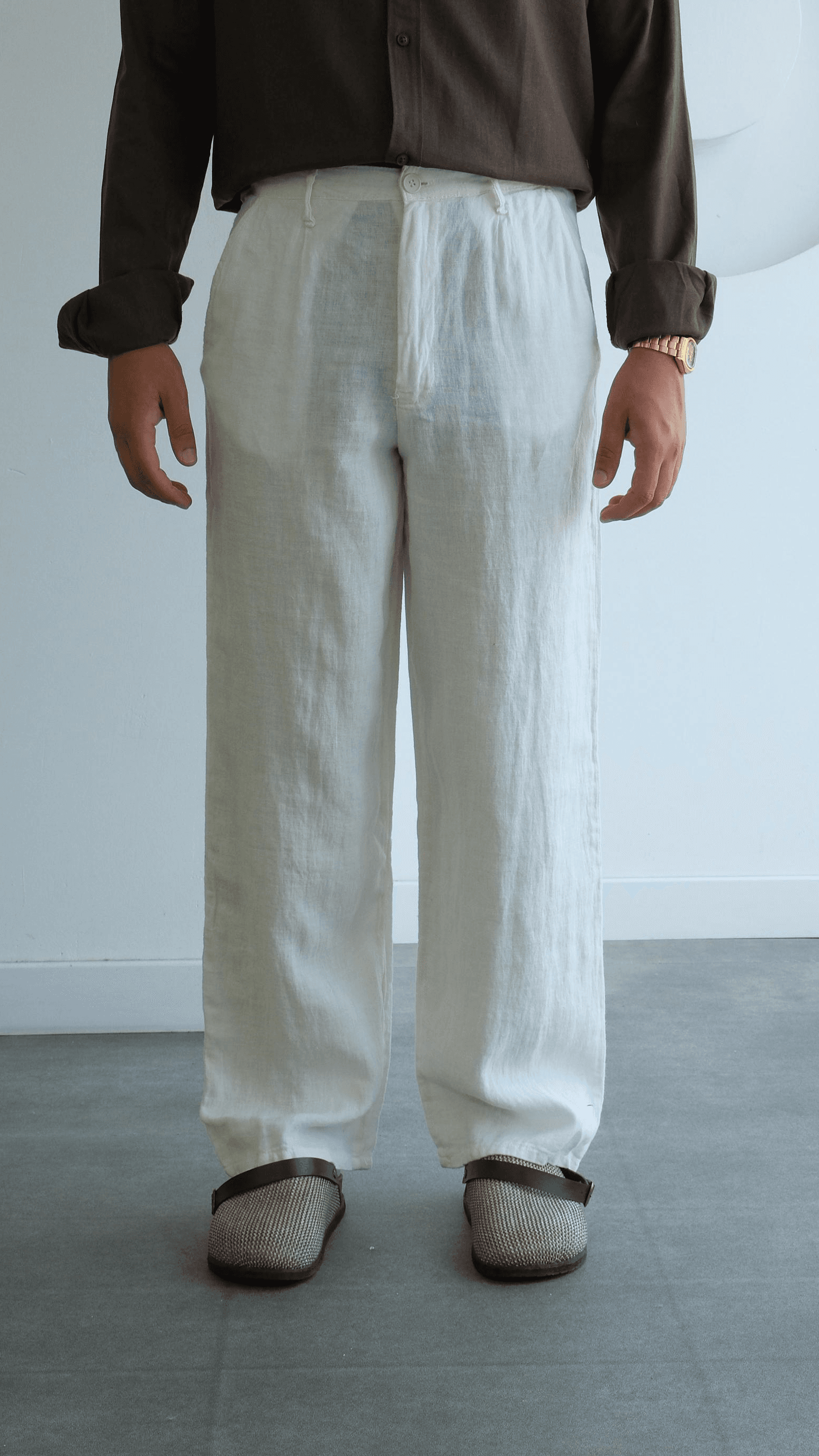 Beyaz Baggy Keten Pantolon