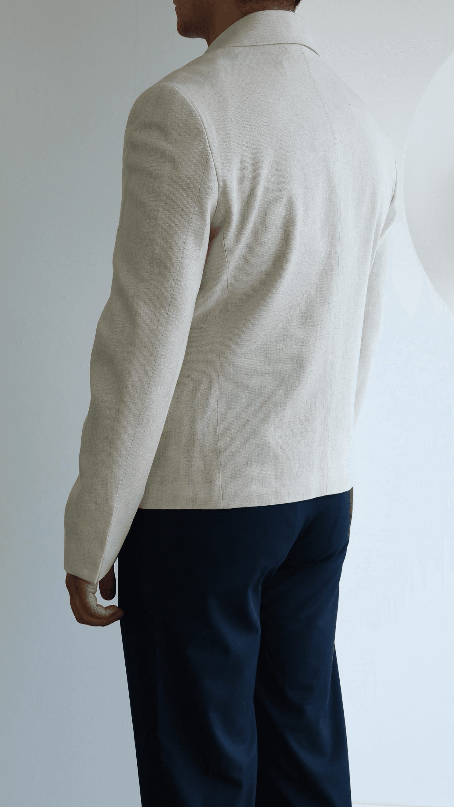  Ekru Kruvaze Crop Fıt Keten Ceket