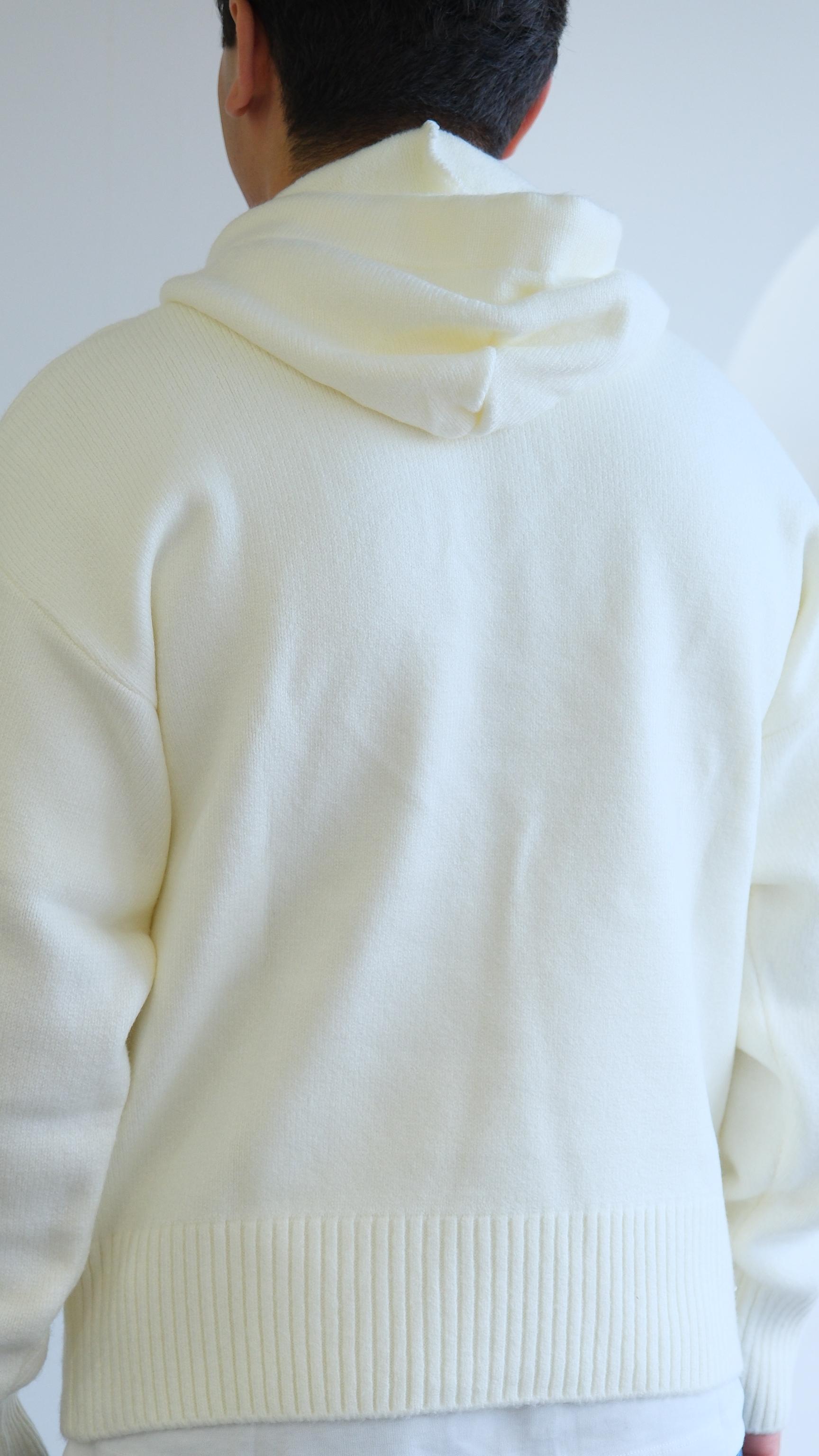 Ekru Yün Kapüşonlu Sweatshirt
