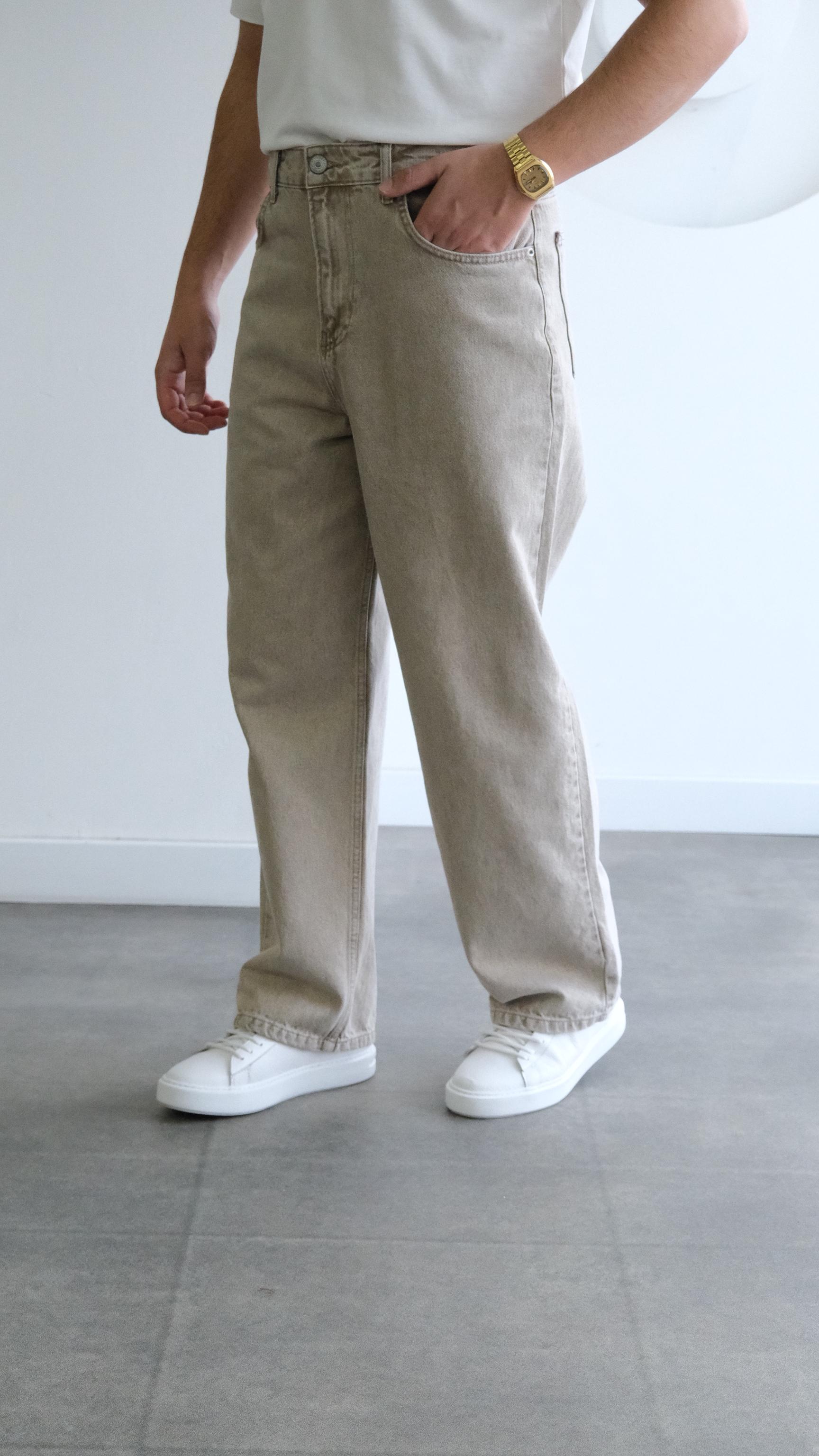 Bej Baggy Jean Pantolon