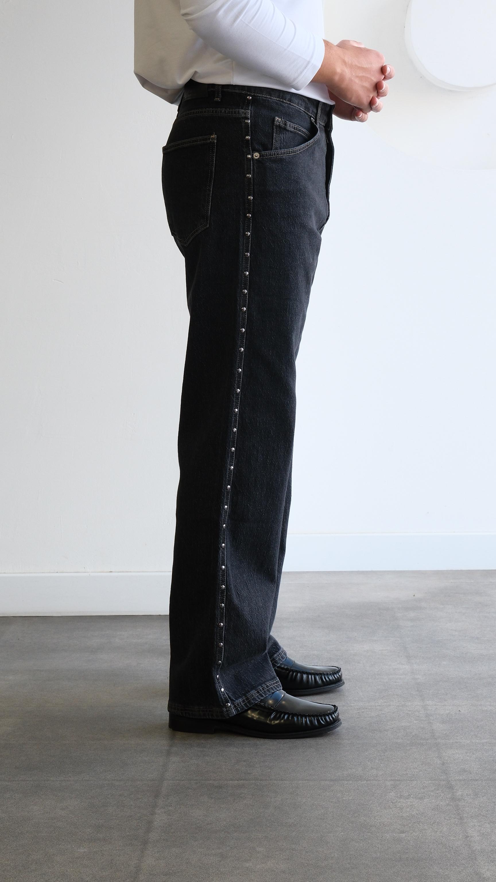 Metal Detaylı Gri Baggy Jean Pantolon
