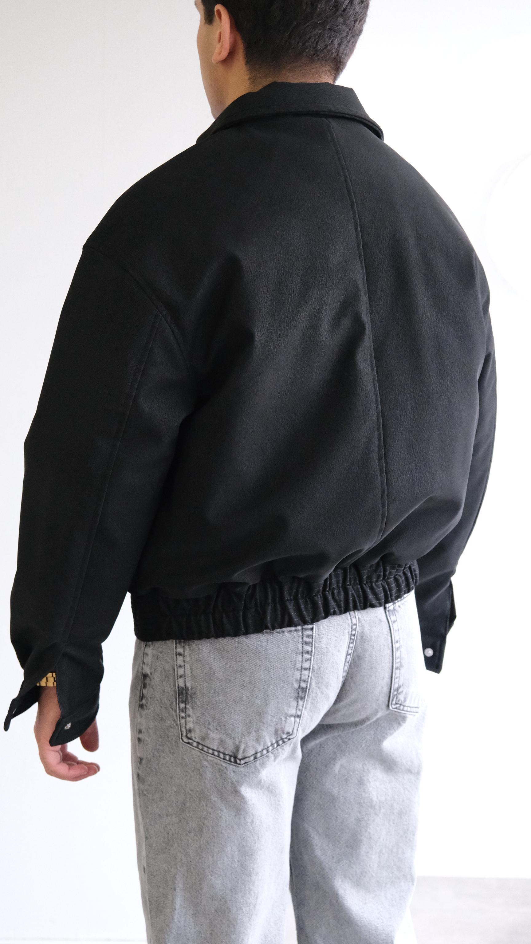 Siyah Teknik Kumaş Bomber Mont