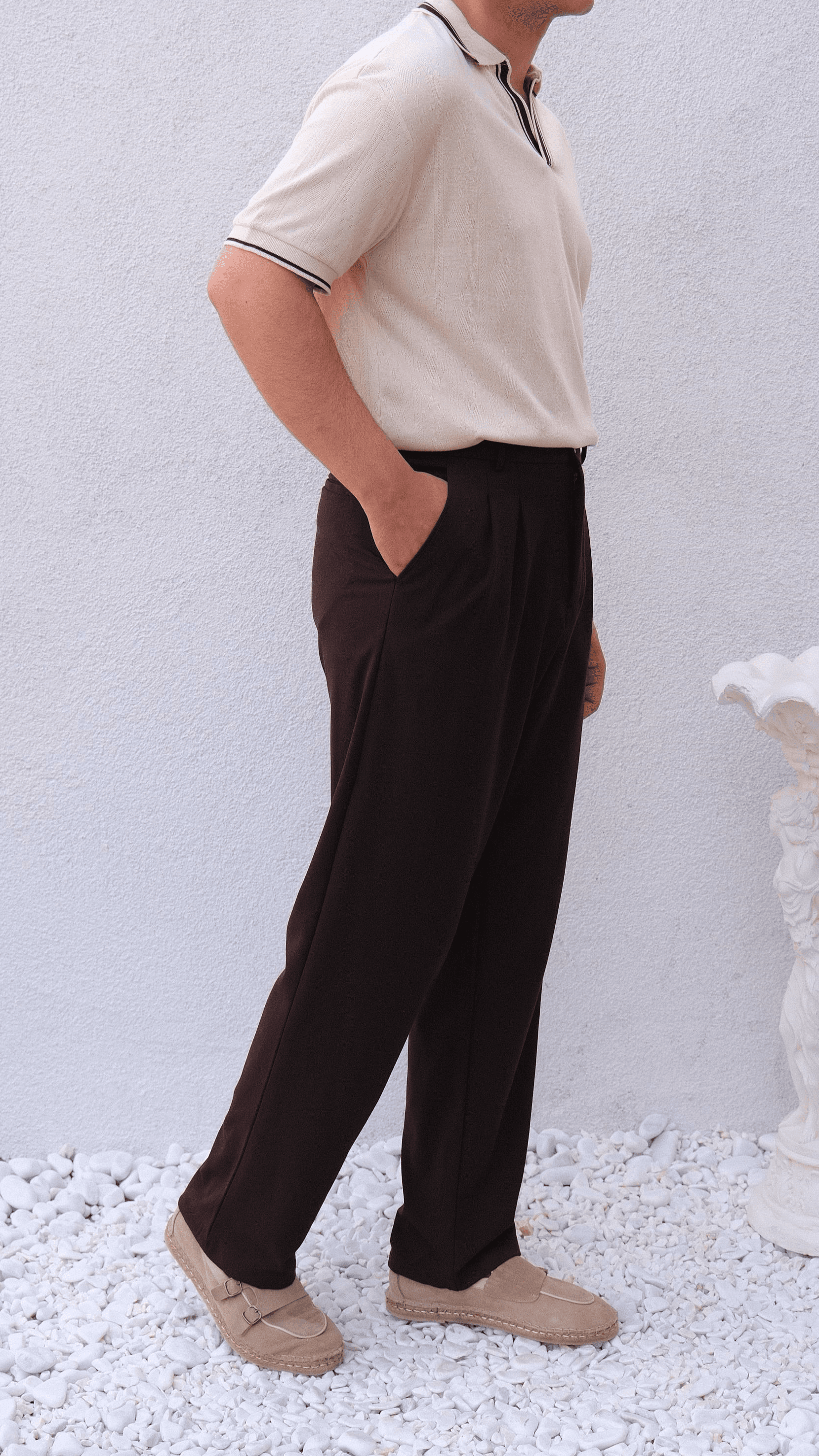 Acı Kahve Pileli Baggy Kumaş Pantolon