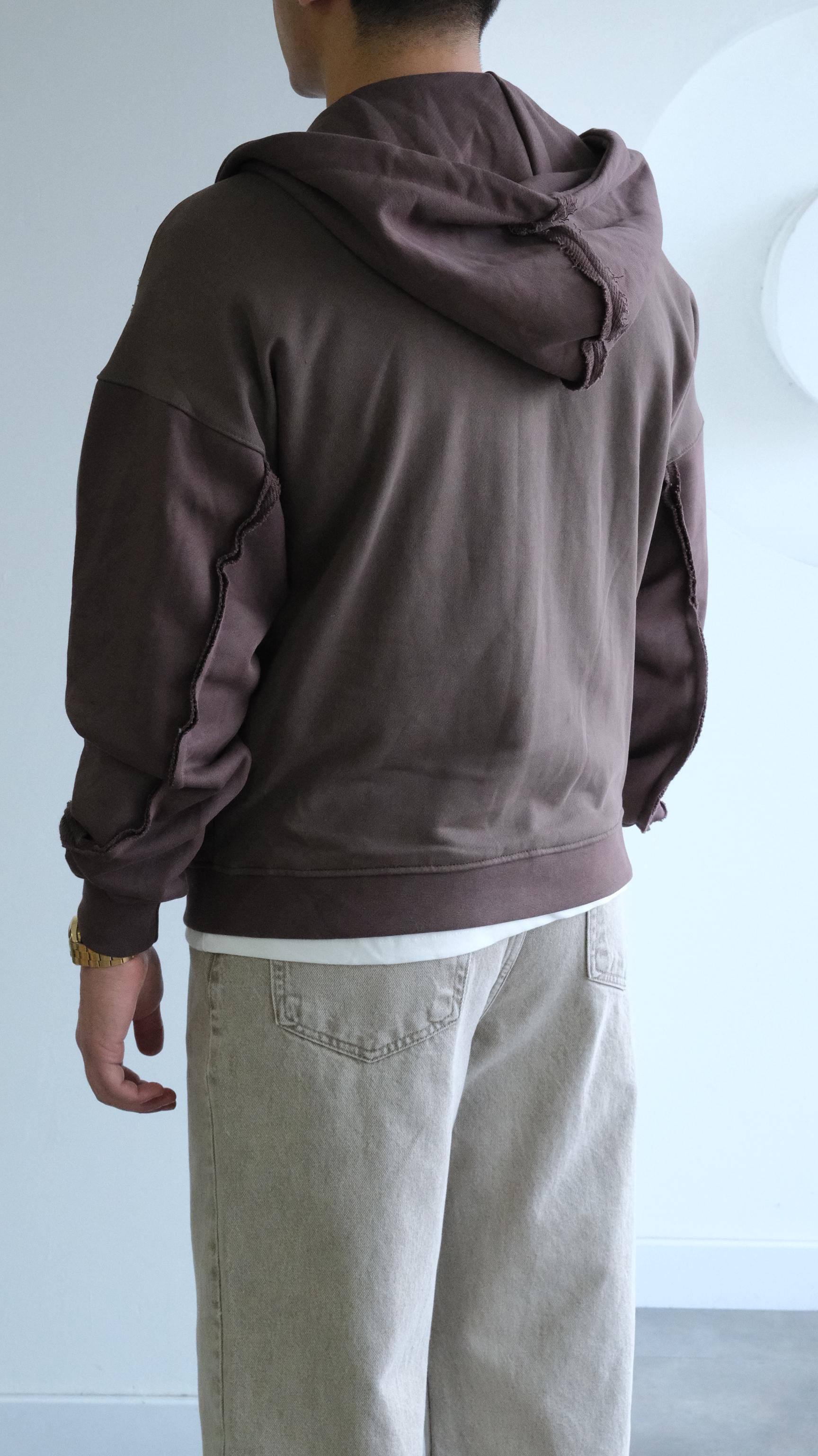 Kahve Kapüşonlu Şerit Desenli Sweatshirt