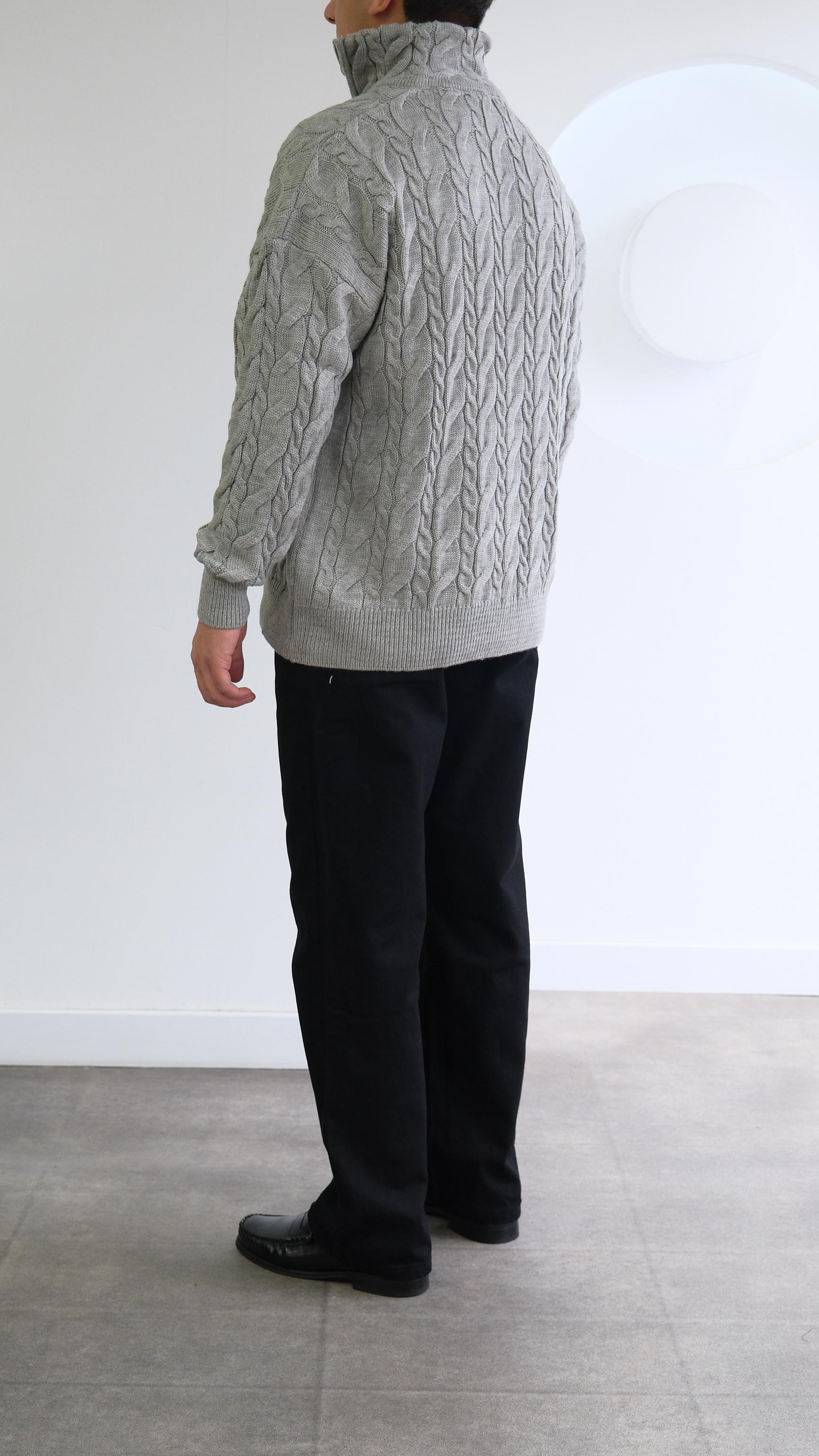 Gri Balıkçı Yaka Saç Örgü Kazak