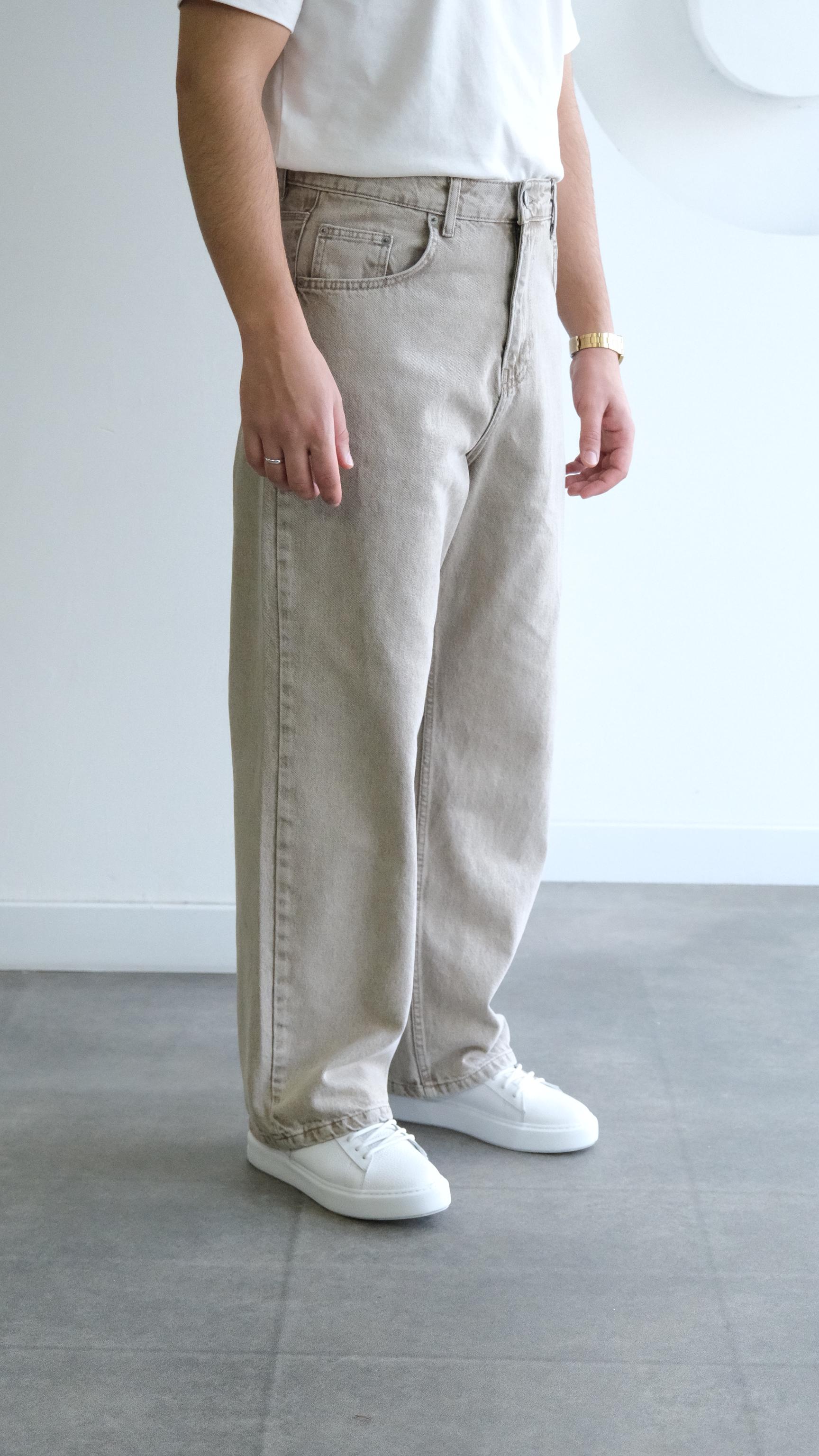 Bej Baggy Jean Pantolon