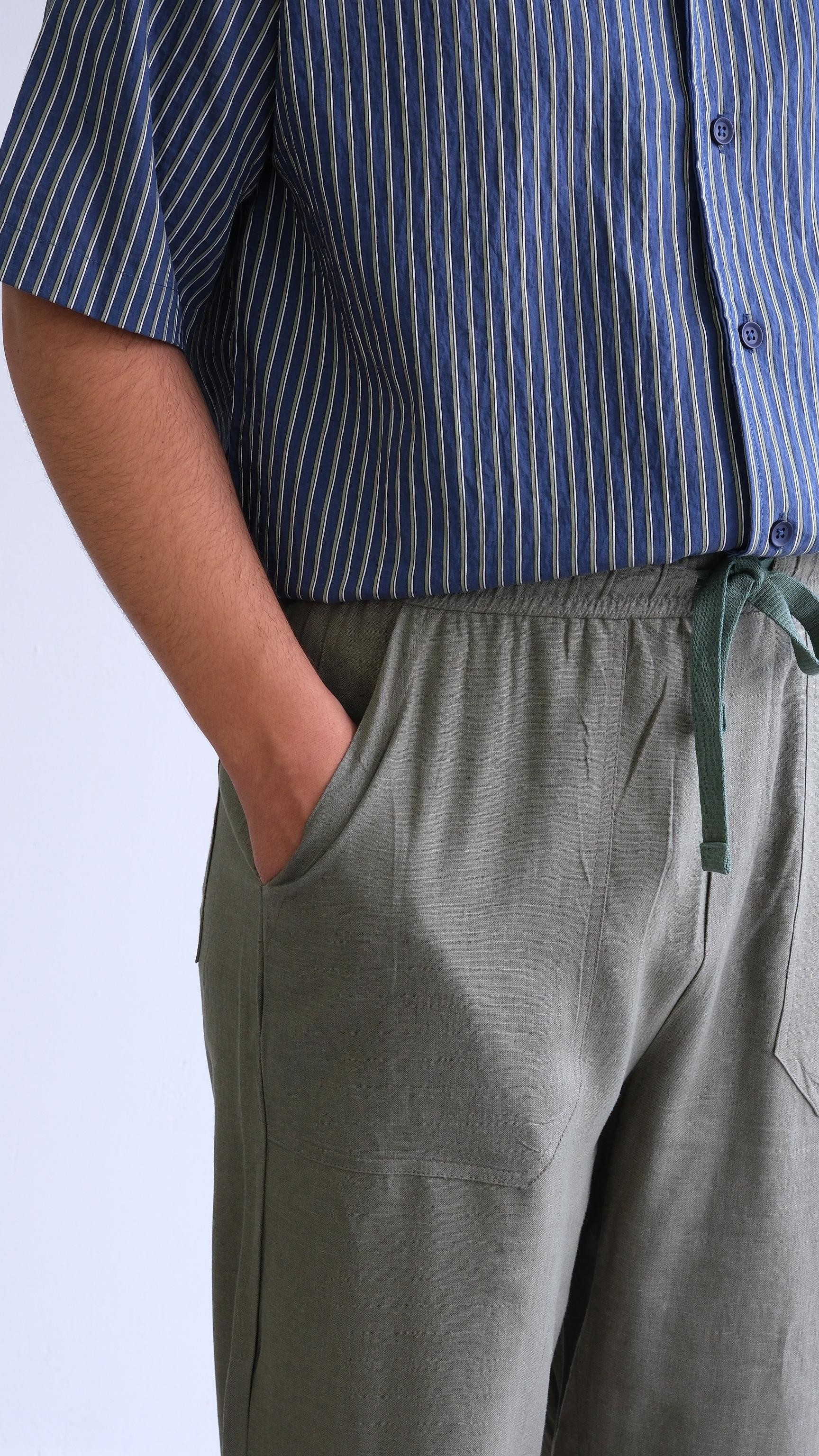 Haki Baggy Keten Pantolon